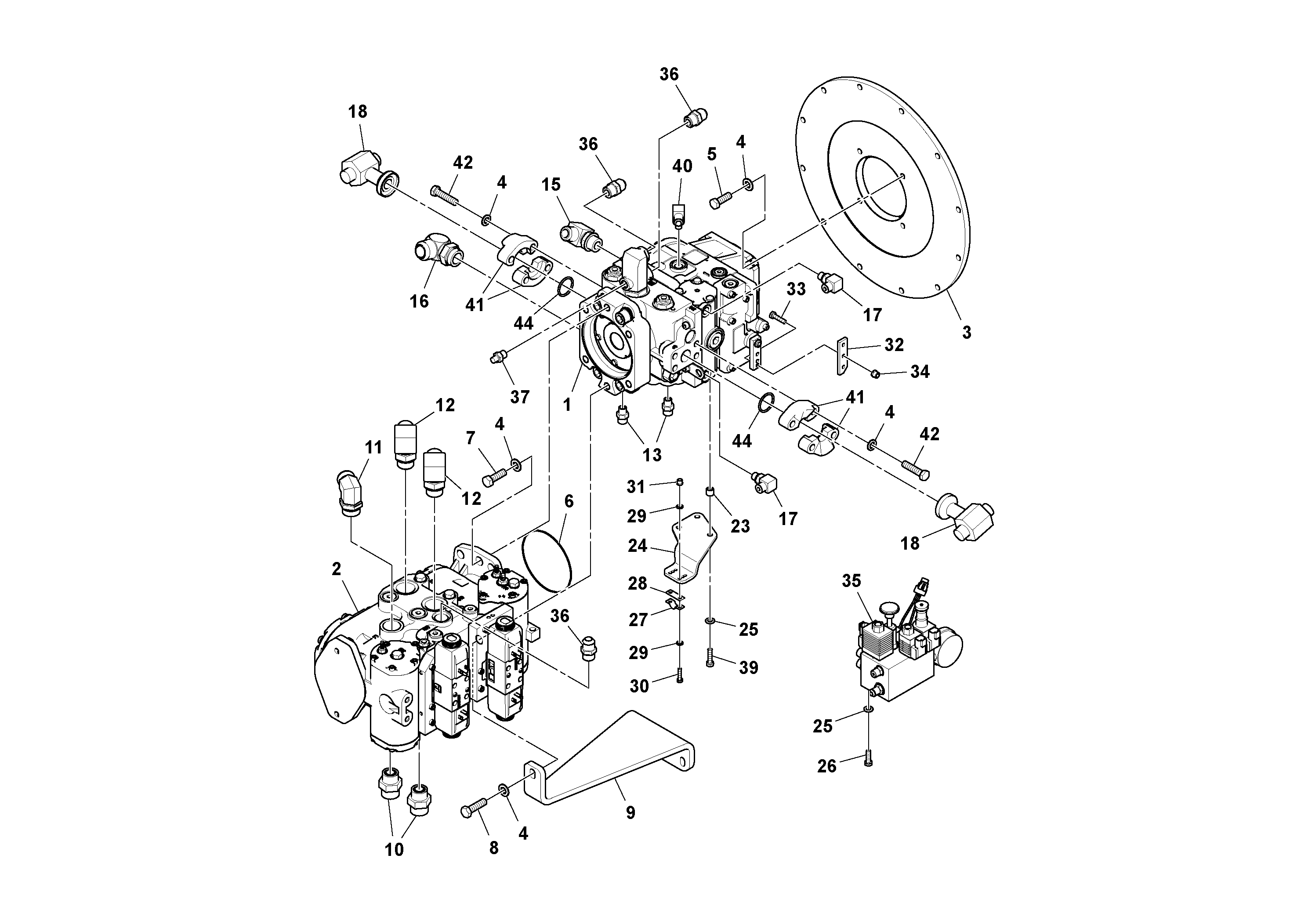 Схема запчастей Volvo DD132HF/DD138HF/HA/HFA S/N 197527- - 106258 Pump Stack Assembly 