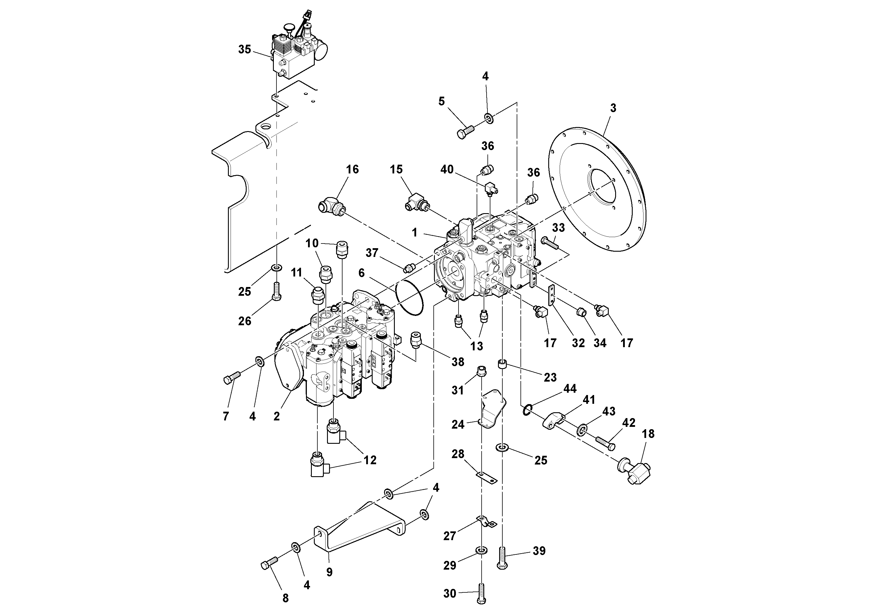 Схема запчастей Volvo DD132HF/DD138HF/HA/HFA S/N 197527- - 106600 Pump Stack Assembly 
