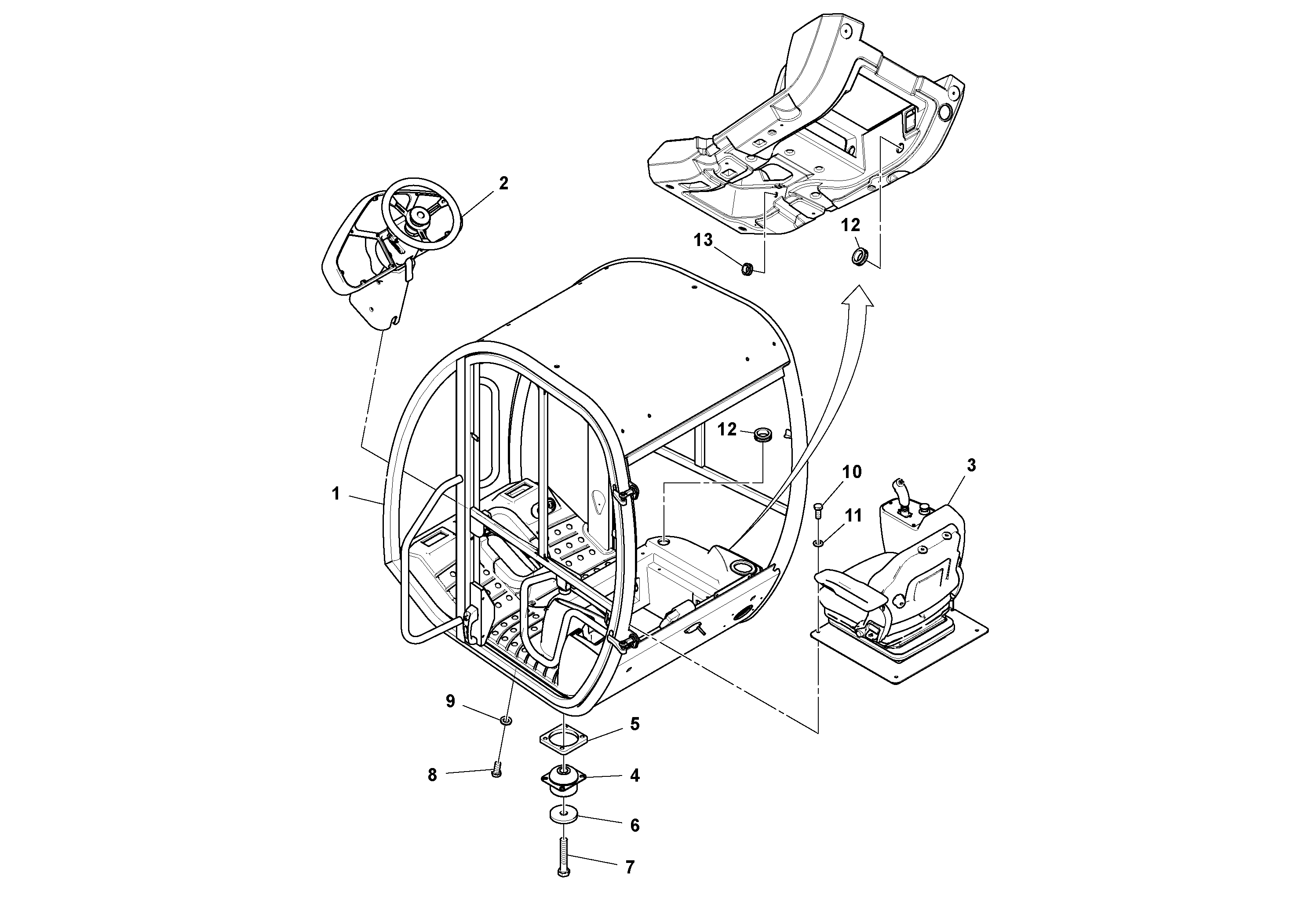 Схема запчастей Volvo DD132HF/DD138HF/HA/HFA S/N 197527- - 100921 Cab Installation 