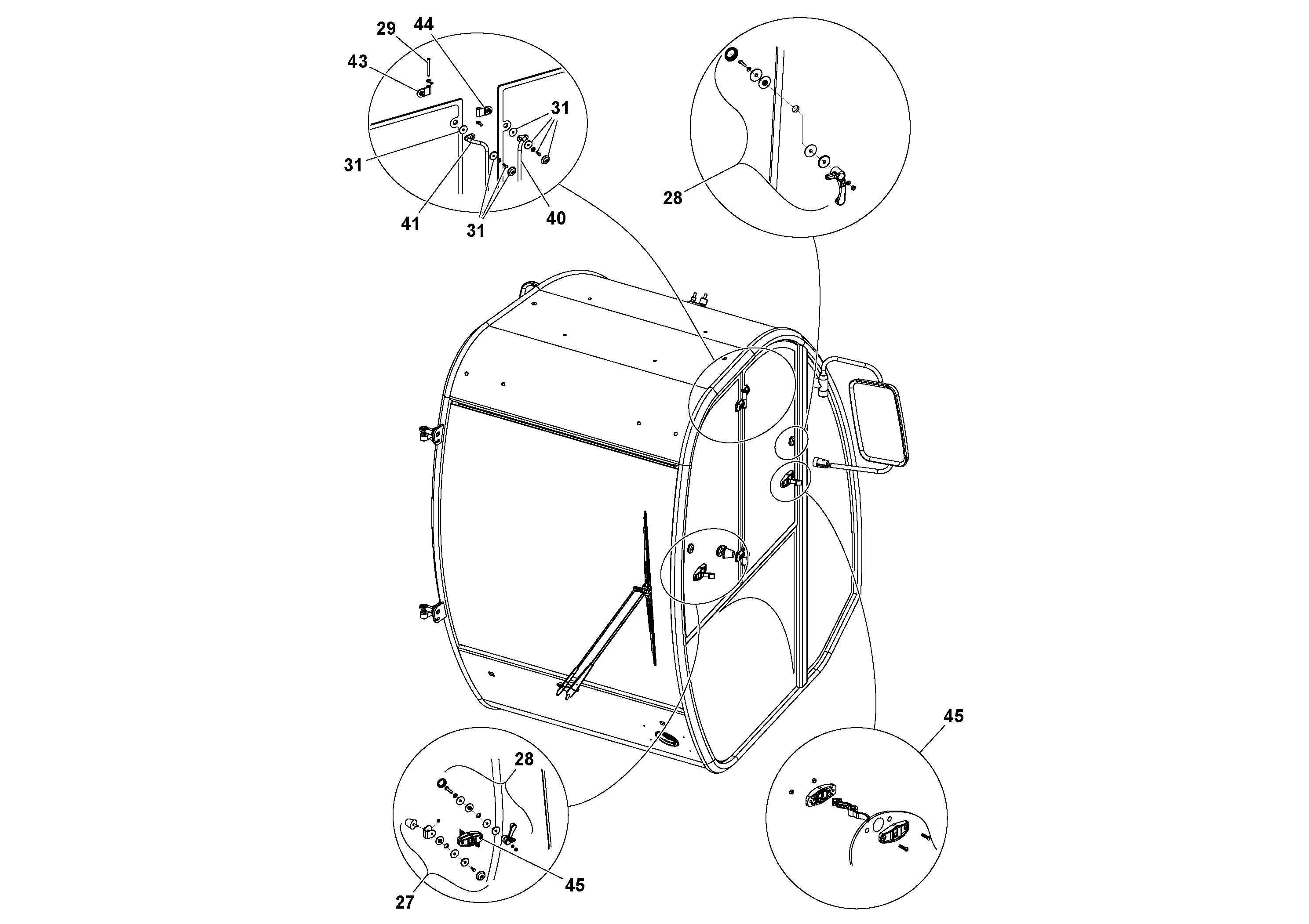 Схема запчастей Volvo DD132HF/DD138HF/HA/HFA S/N 197527- - 19587 Enclosed cab (optional) 