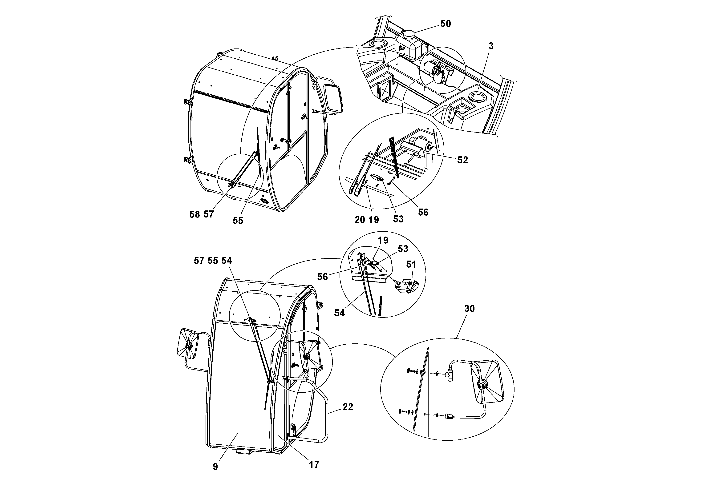 Схема запчастей Volvo DD132HF/DD138HF/HA/HFA S/N 197527- - 19858 Enclosed cab (optional) 