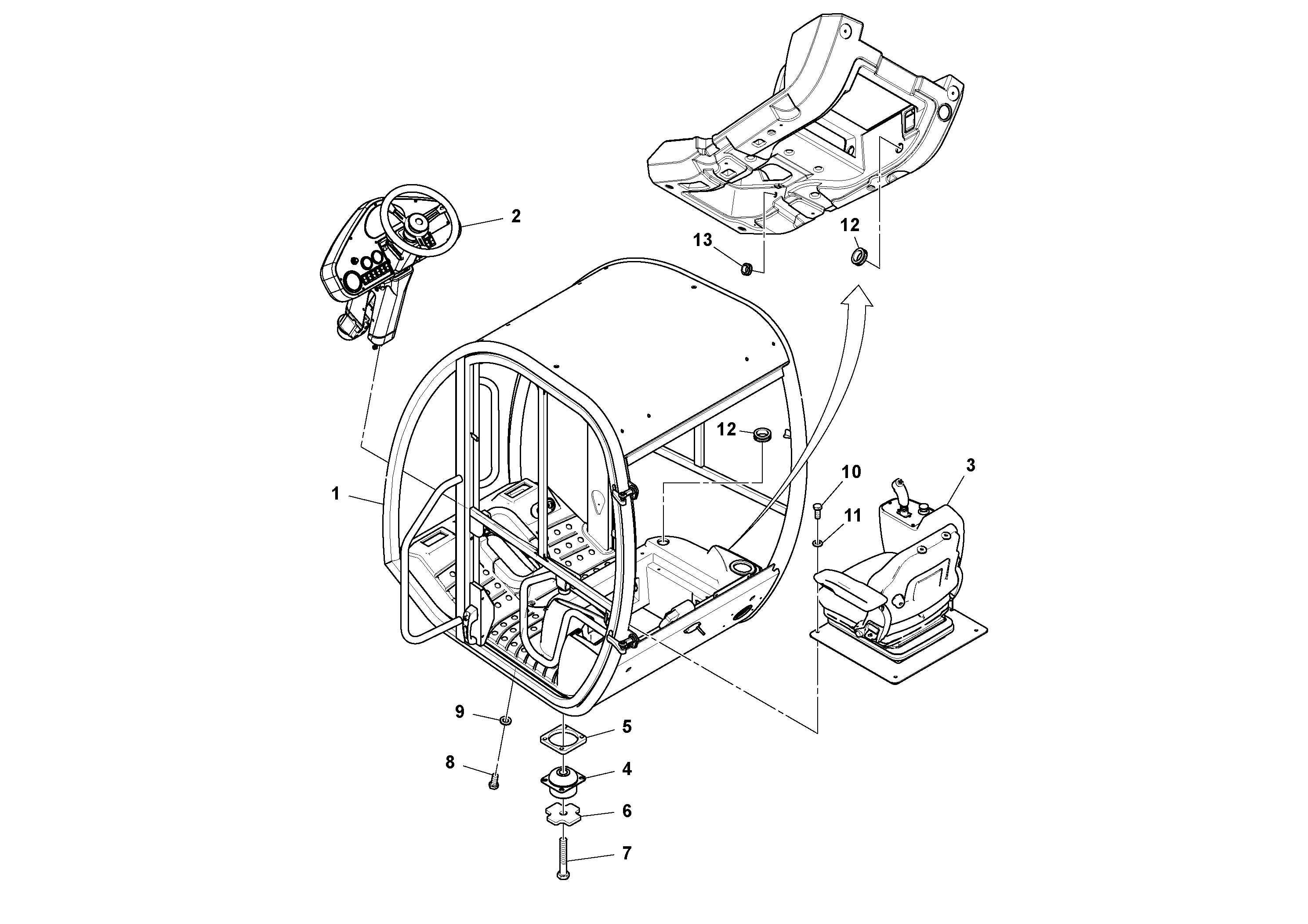 Схема запчастей Volvo DD132HF/DD138HF/HA/HFA S/N 197527- - 98225 Cab Installation 