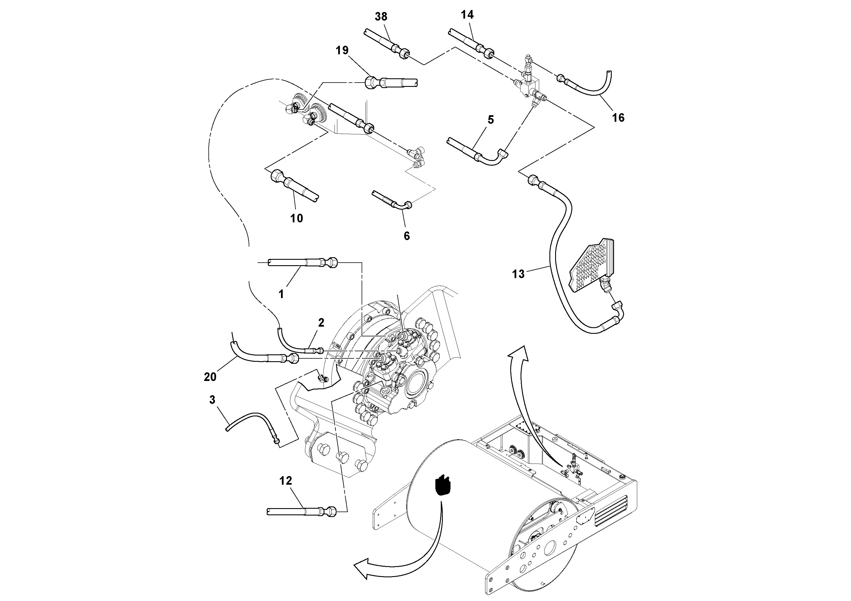 Схема запчастей Volvo DD132HF/DD138HF/HA/HFA S/N 197527- - 21740 Rear Hoses Installation 