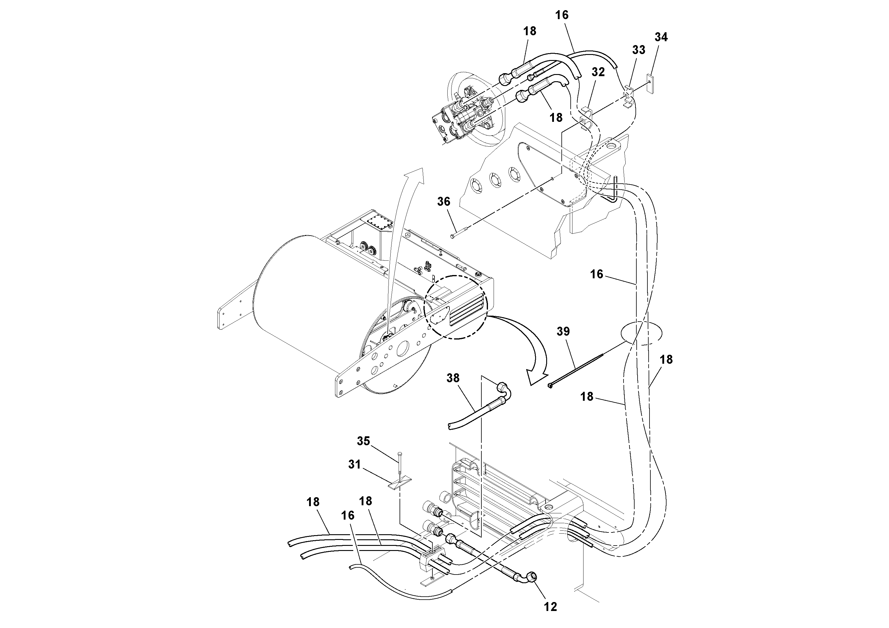 Схема запчастей Volvo DD132HF/DD138HF/HA/HFA S/N 197527- - 21742 Rear Hoses Installation 