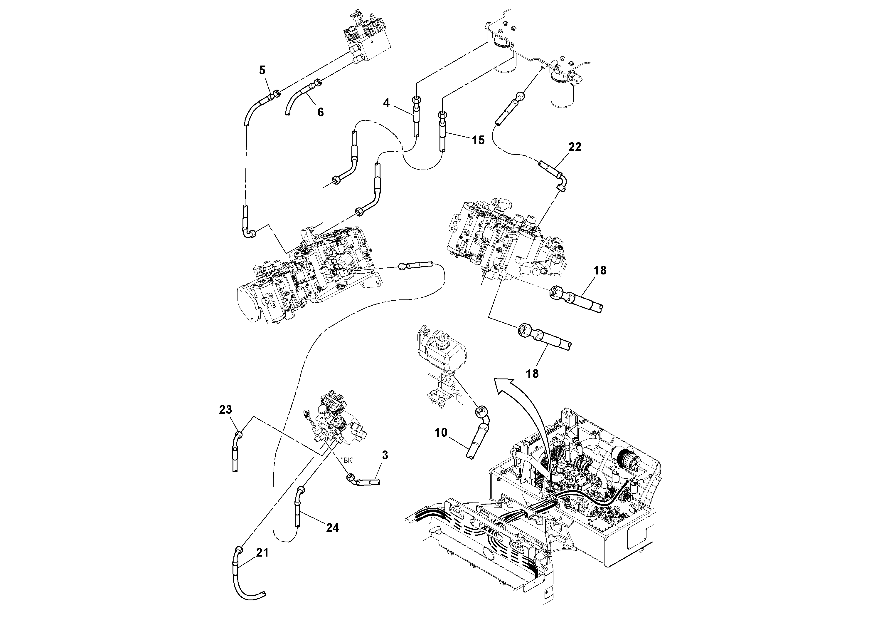 Схема запчастей Volvo DD132HF/DD138HF/HA/HFA S/N 197527- - 21743 Rear Hoses Installation 