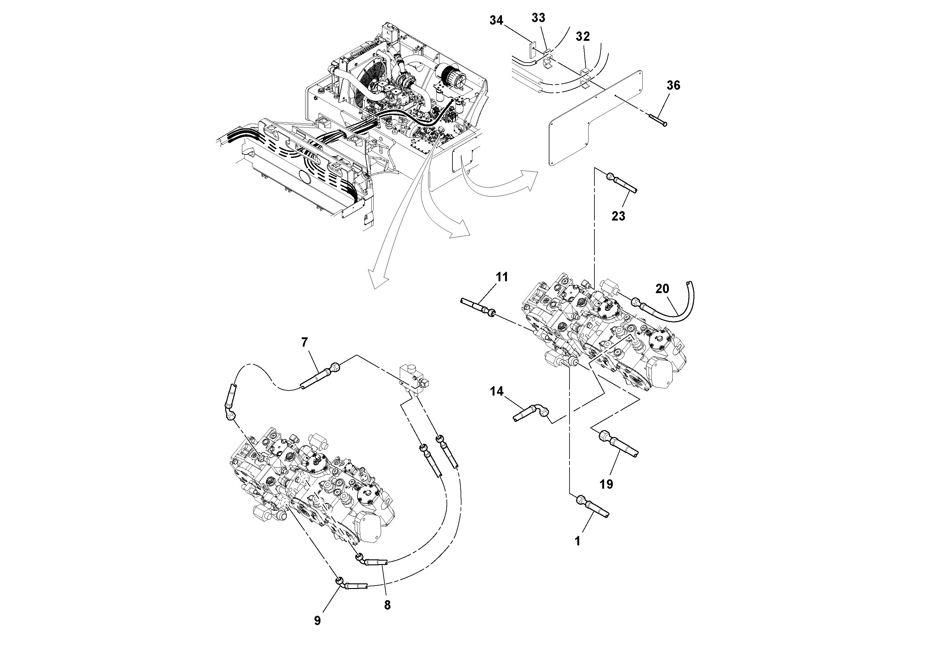 Схема запчастей Volvo DD132HF/DD138HF/HA/HFA S/N 197527- - 21744 Rear Hoses Installation 