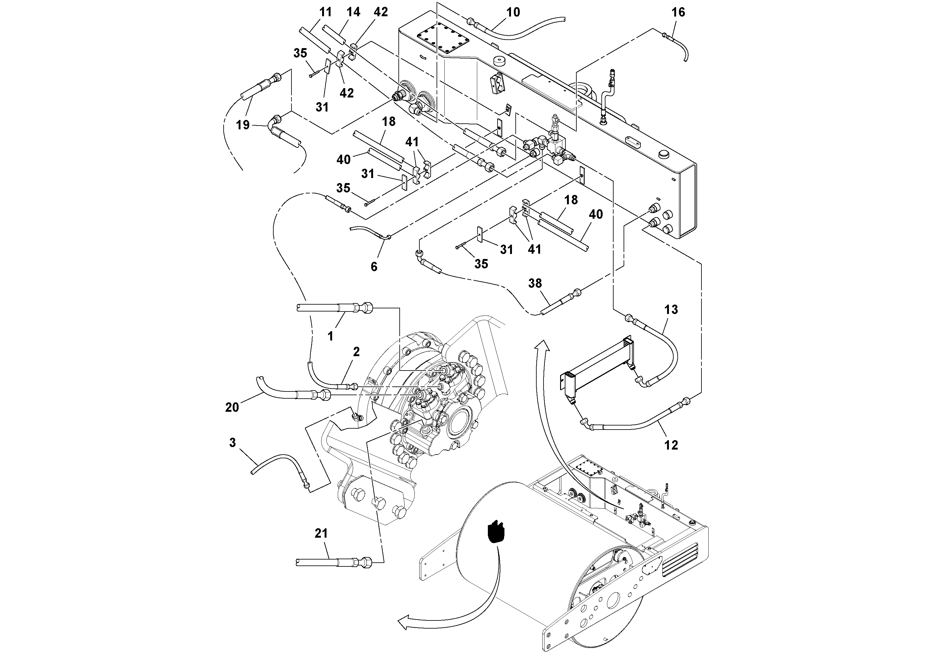 Схема запчастей Volvo DD132HF/DD138HF/HA/HFA S/N 197527- - 49048 Rear Hoses Installation 