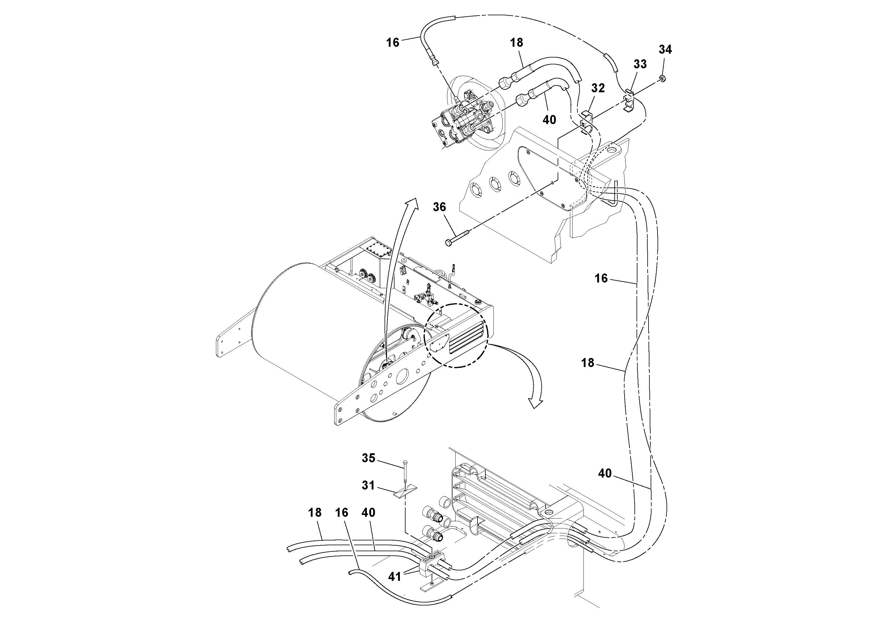Схема запчастей Volvo DD132HF/DD138HF/HA/HFA S/N 197527- - 49049 Rear Hoses Installation 