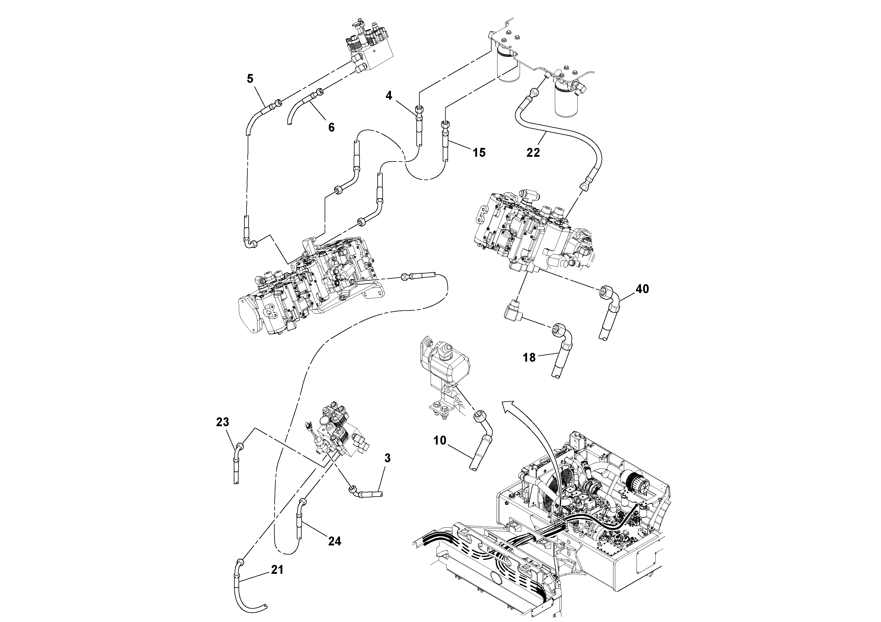 Схема запчастей Volvo DD132HF/DD138HF/HA/HFA S/N 197527- - 49056 Rear Hoses Installation 