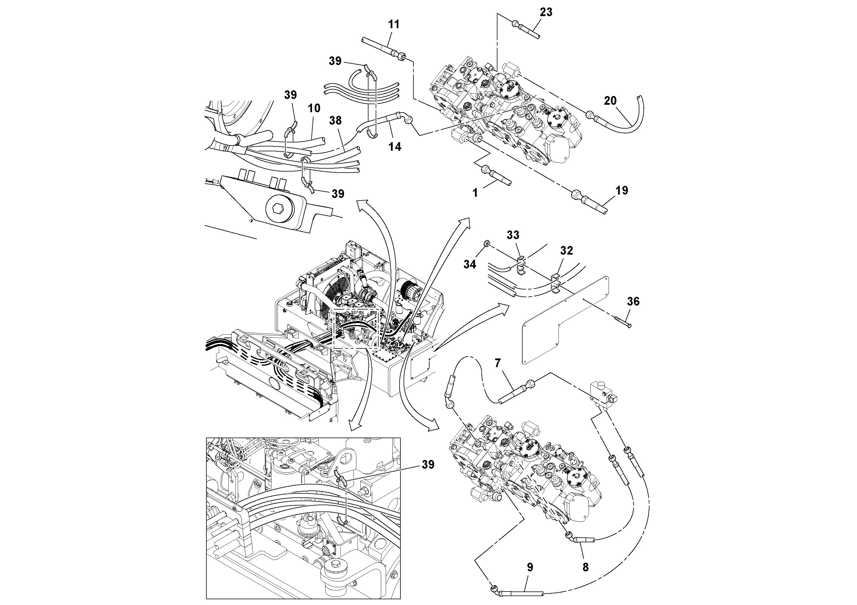 Схема запчастей Volvo DD132HF/DD138HF/HA/HFA S/N 197527- - 49310 Rear Hoses Installation 