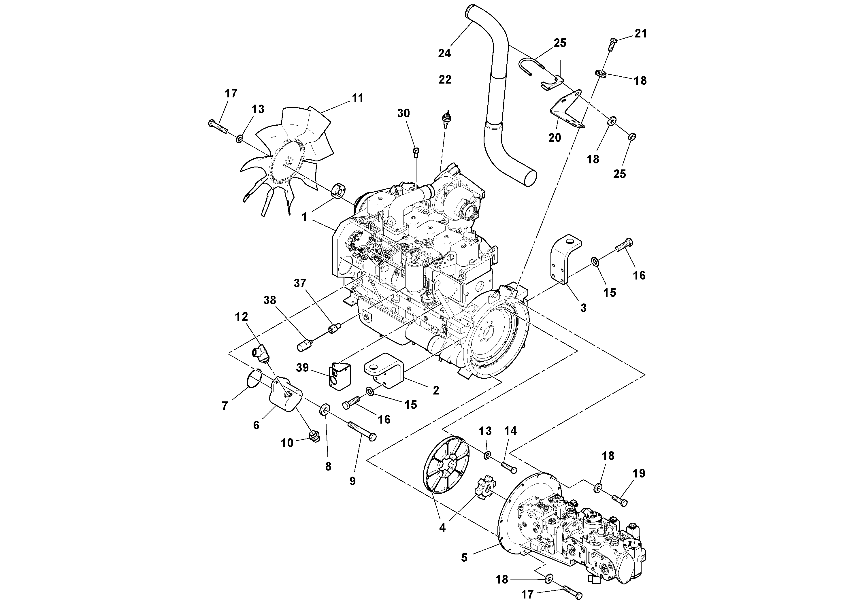 Схема запчастей Volvo DD132HF/DD138HF/HA/HFA S/N 197527- - 101056 Двигатель в сборе 