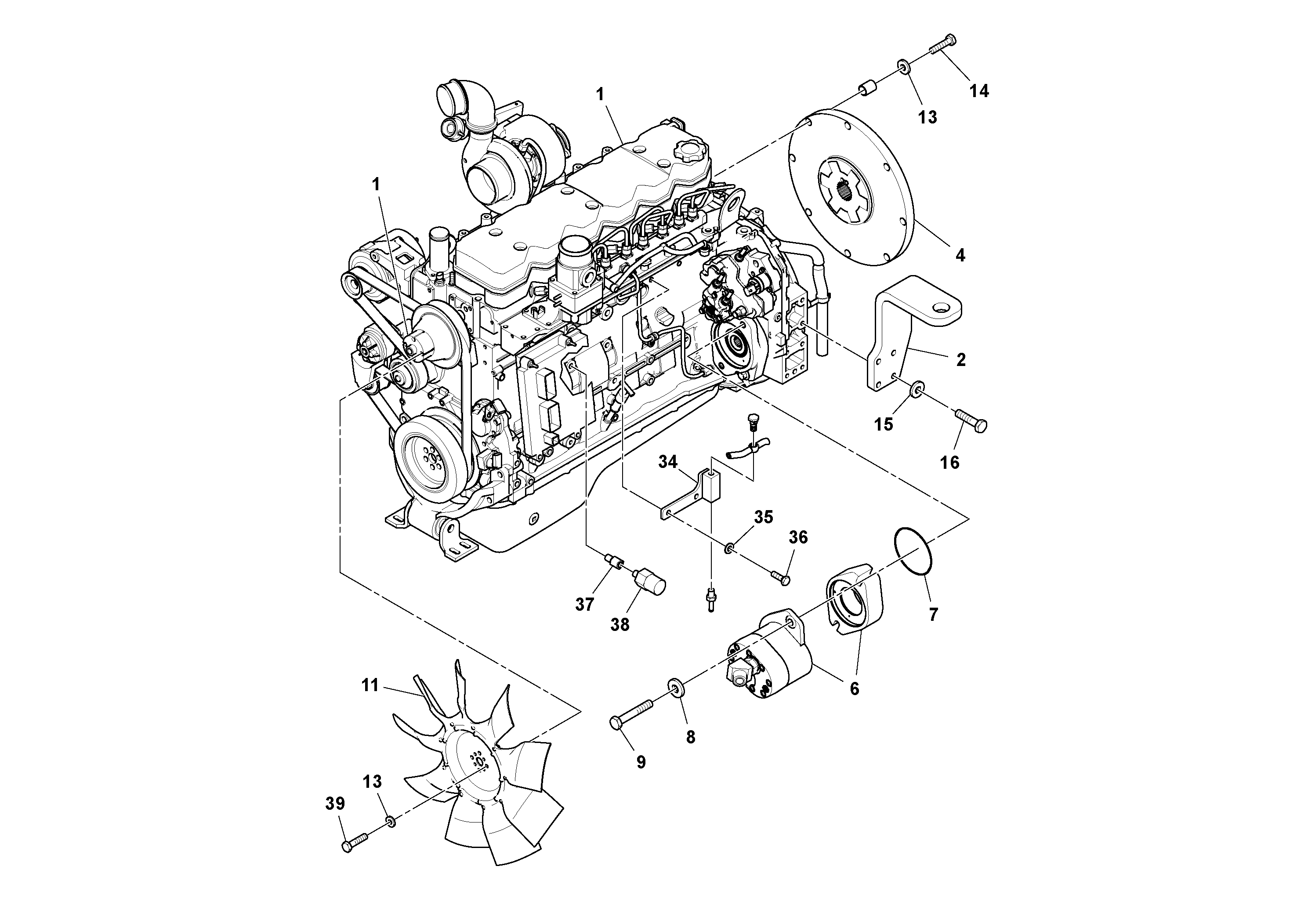 Схема запчастей Volvo DD132HF/DD138HF/HA/HFA S/N 197527- - 105364 Двигатель в сборе 