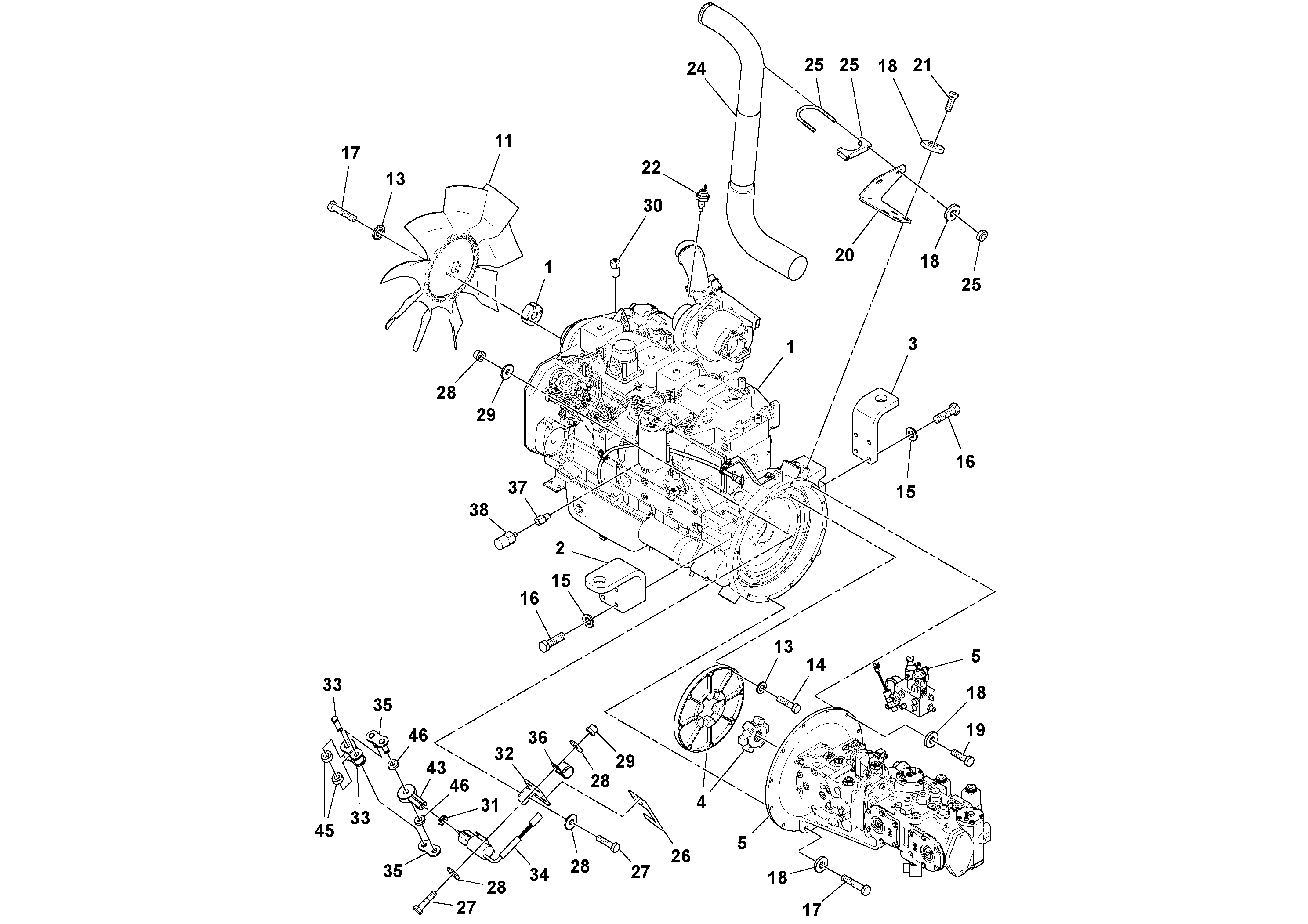 Схема запчастей Volvo DD132HF/DD138HF/HA/HFA S/N 197527- - 106659 Двигатель в сборе 