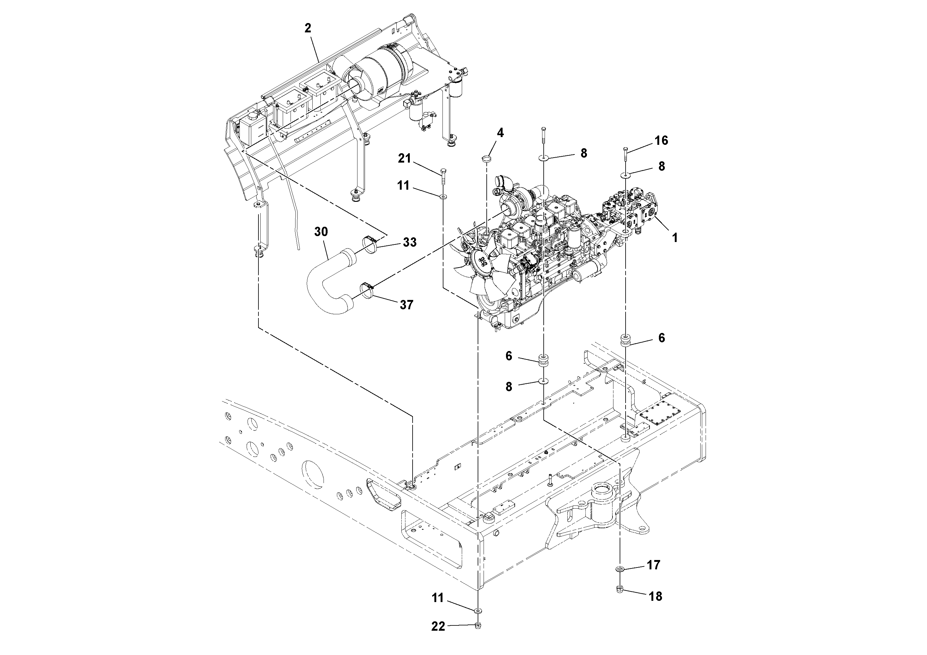 Схема запчастей Volvo DD132HF/DD138HF/HA/HFA S/N 197527- - 16775 Engine and Cooling Installation 