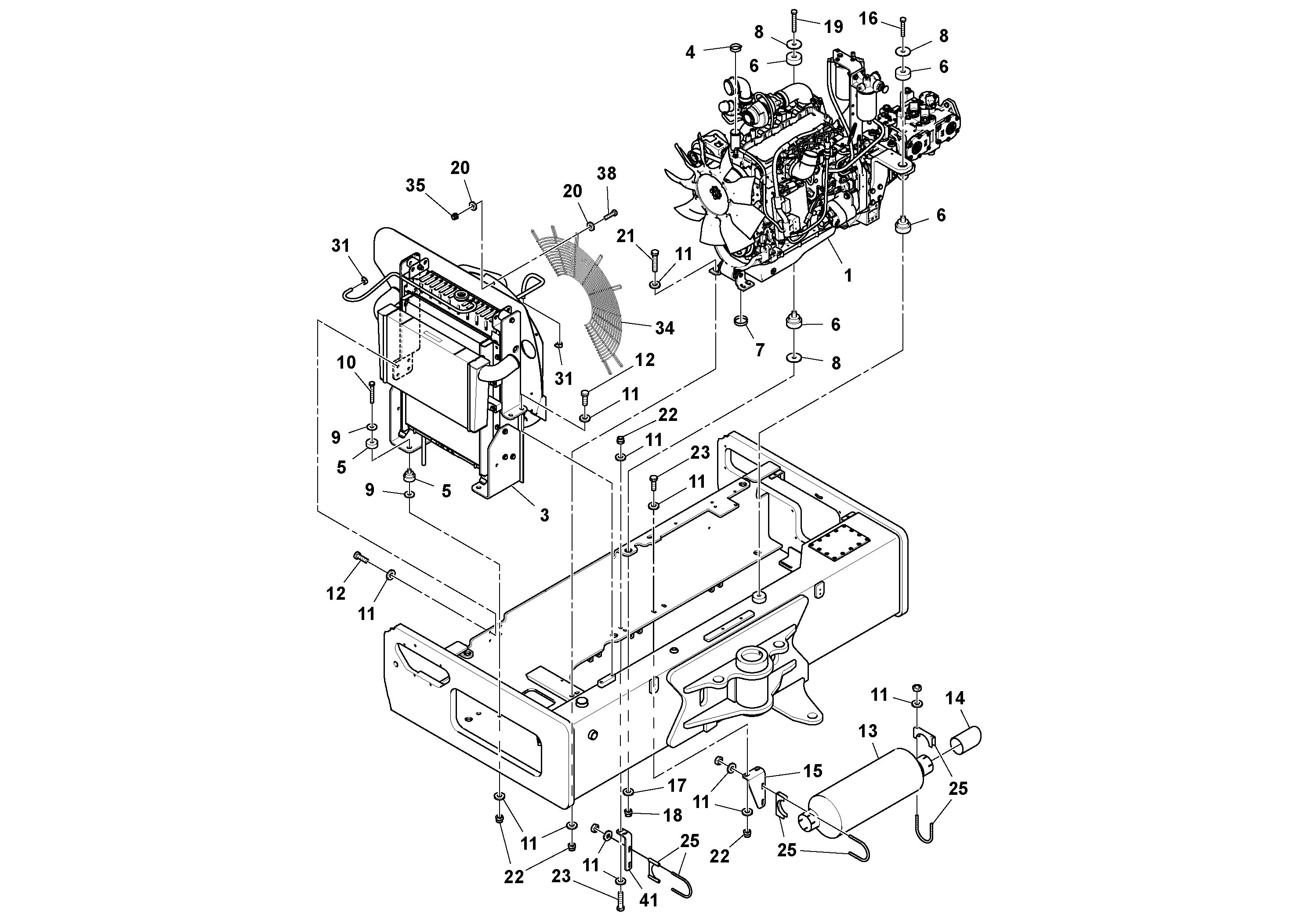 Схема запчастей Volvo DD132HF/DD138HF/HA/HFA S/N 197527- - 16777 Engine and Cooling Installation 