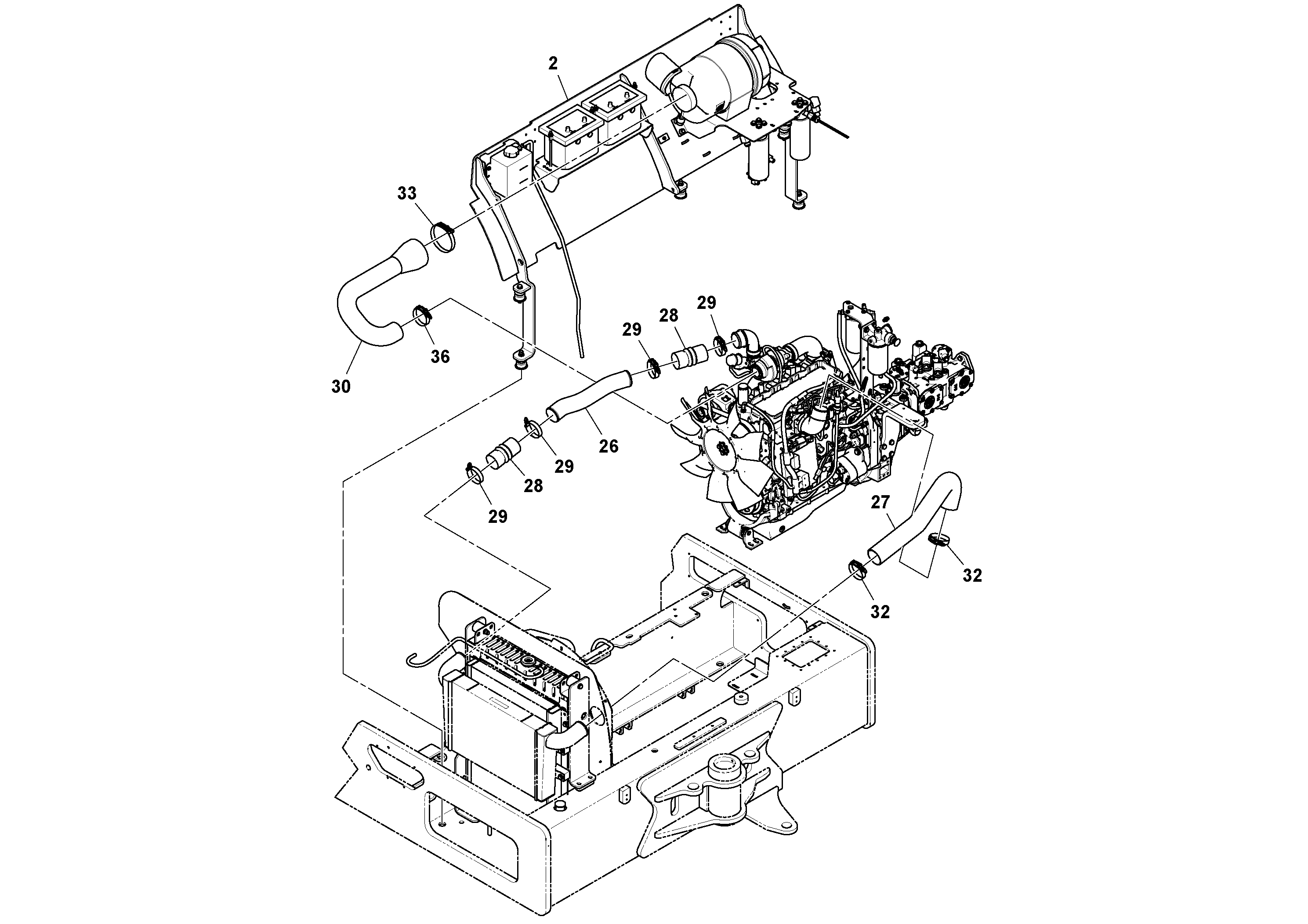 Схема запчастей Volvo DD132HF/DD138HF/HA/HFA S/N 197527- - 16780 Engine and Cooling Installation 