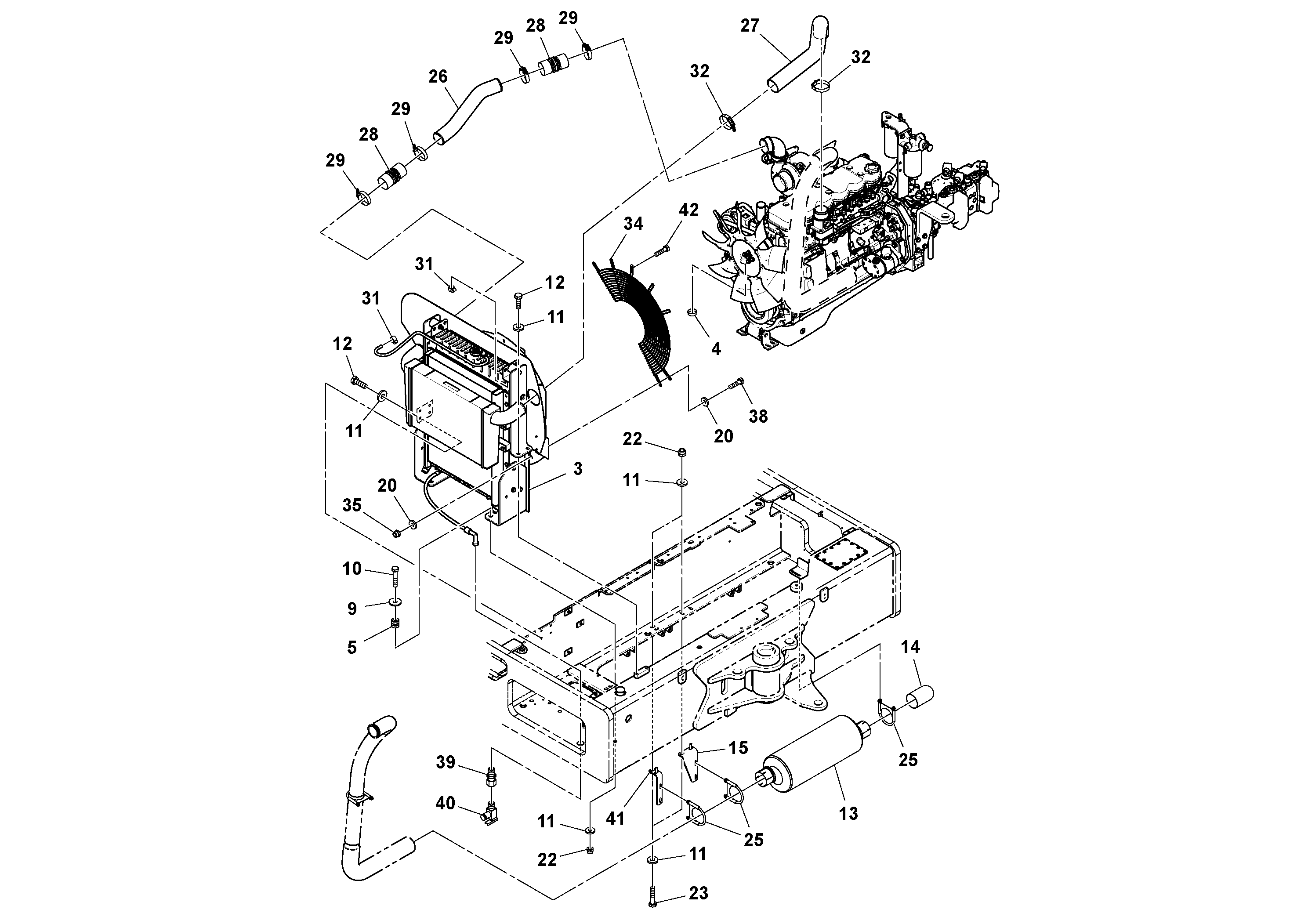 Схема запчастей Volvo DD132HF/DD138HF/HA/HFA S/N 197527- - 49947 Engine and Cooling Installation 