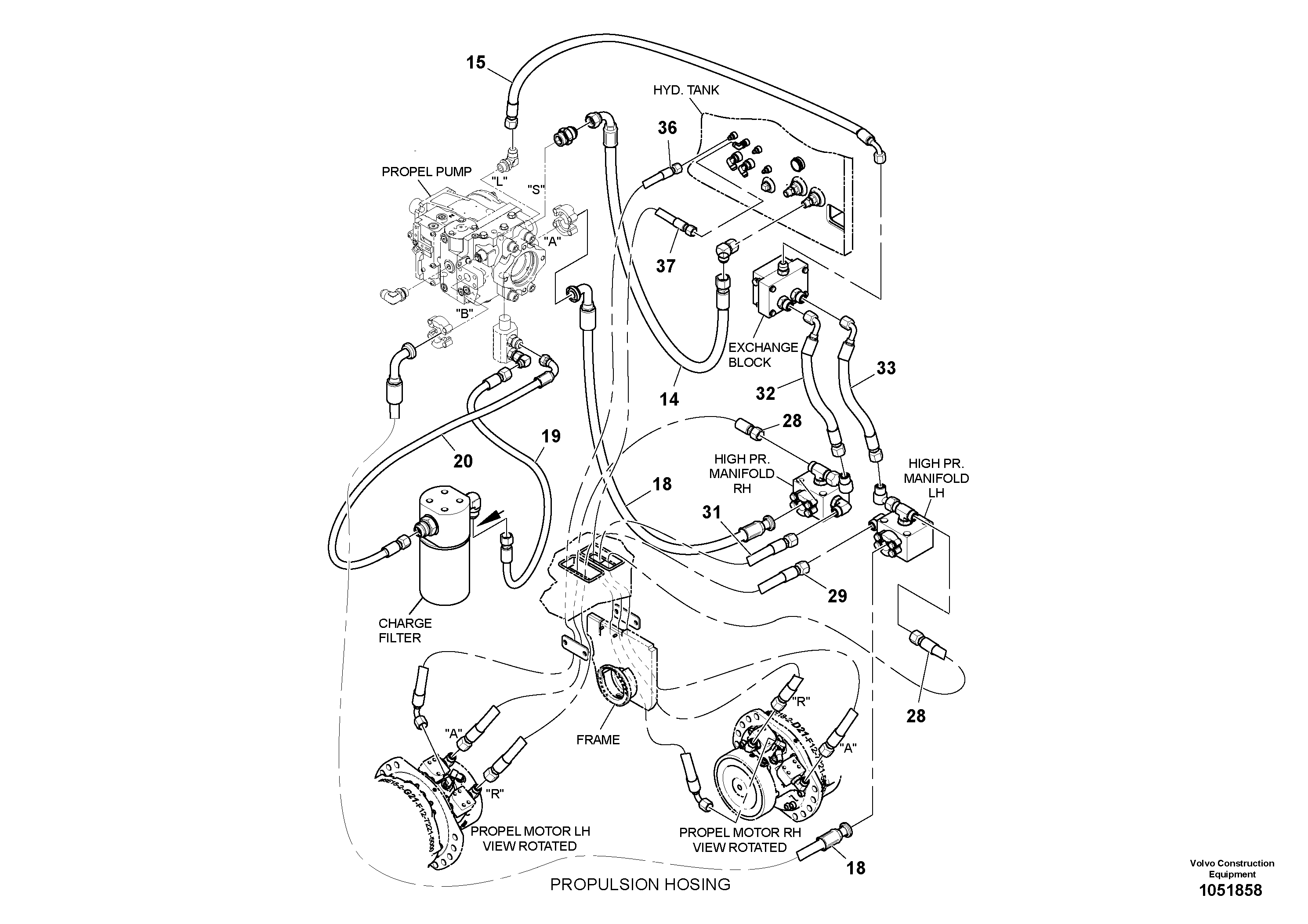 Схема запчастей Volvo PT220RH/PT240RH - 34946 Propulsion Hose Installation 