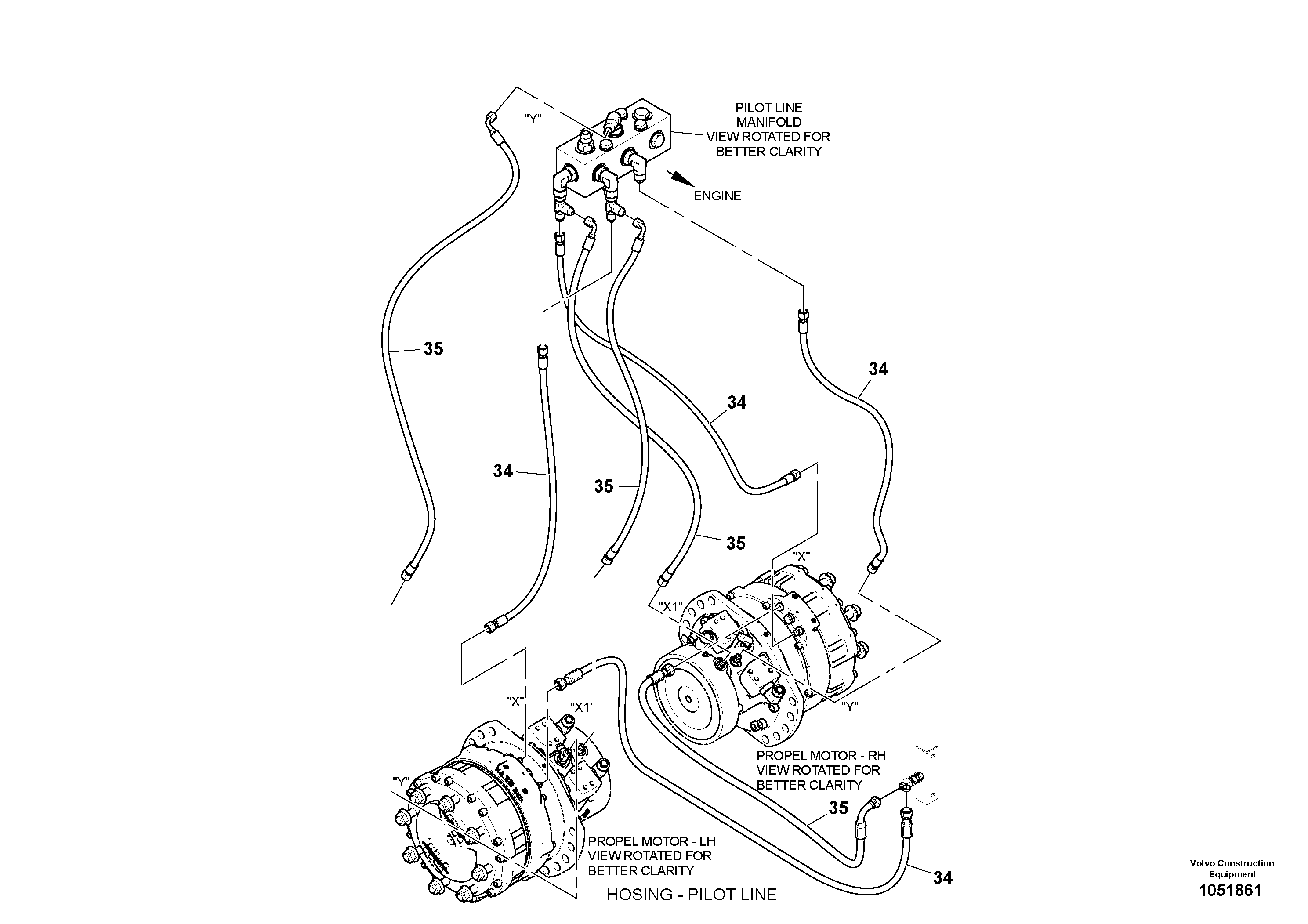 Схема запчастей Volvo PT220RH/PT240RH - 36519 Pilot Hose Installation 