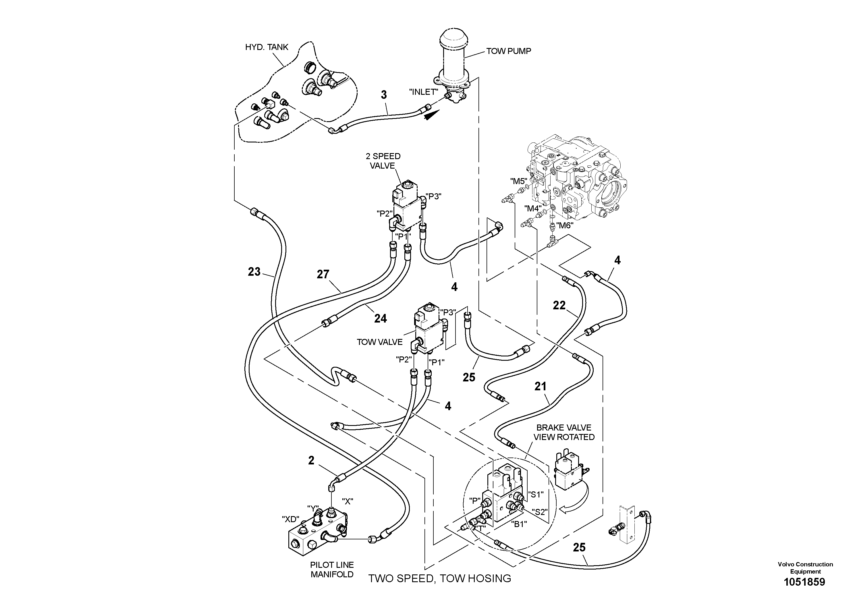 Схема запчастей Volvo PT220RH/PT240RH - 6011 Two-speed and Tow Hose Installation 