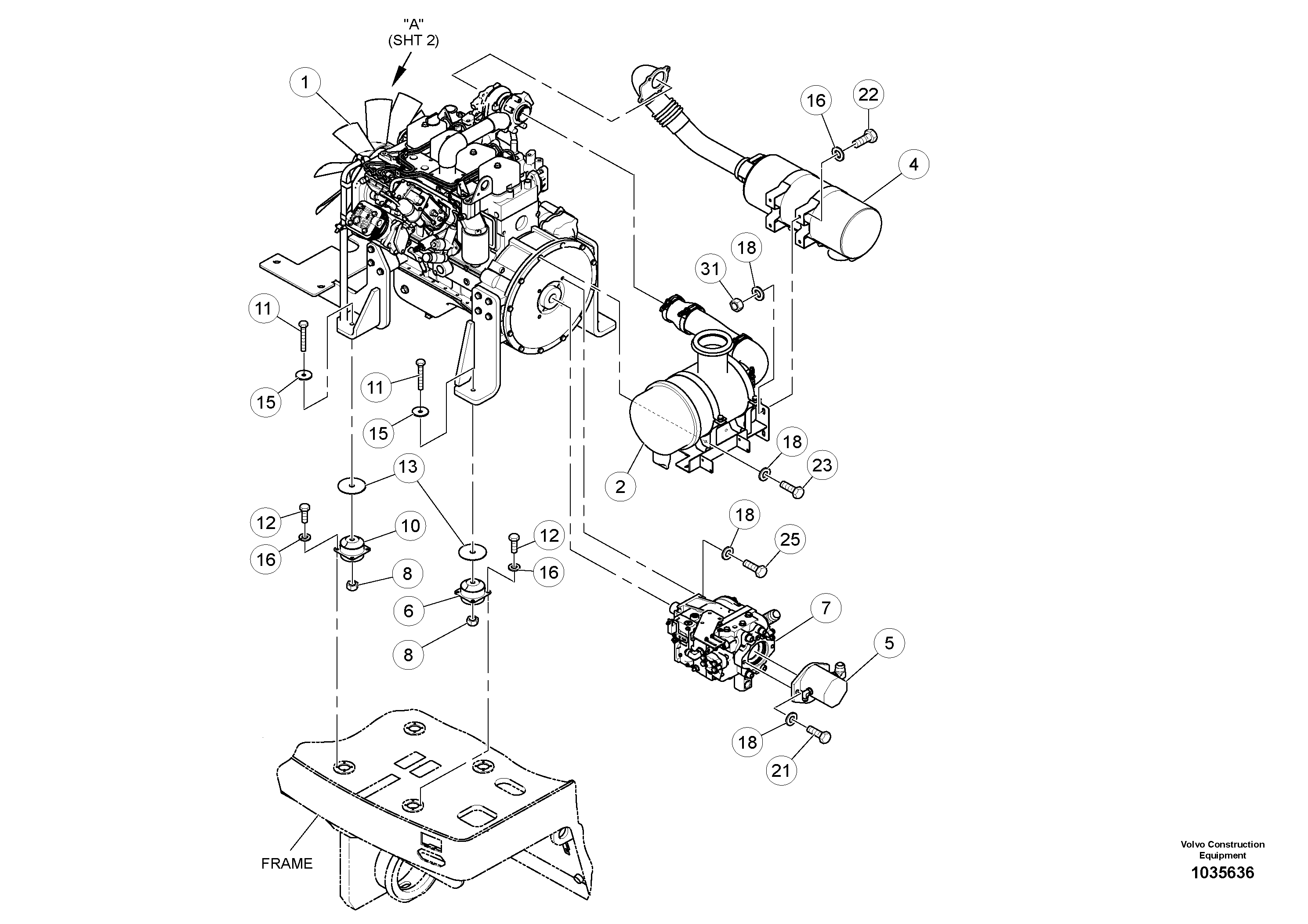 Схема запчастей Volvo PT220RH/PT240RH - 102621 Engine Installation 