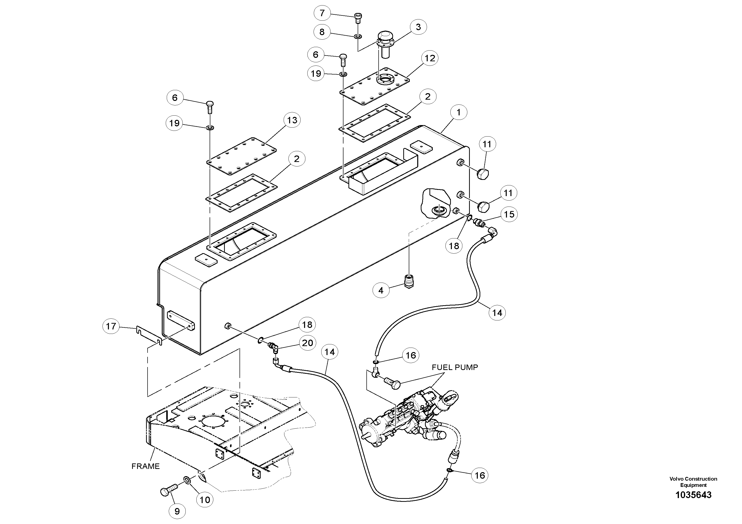 Схема запчастей Volvo PT220RH/PT240RH - 105604 Fuel Tank Installation 