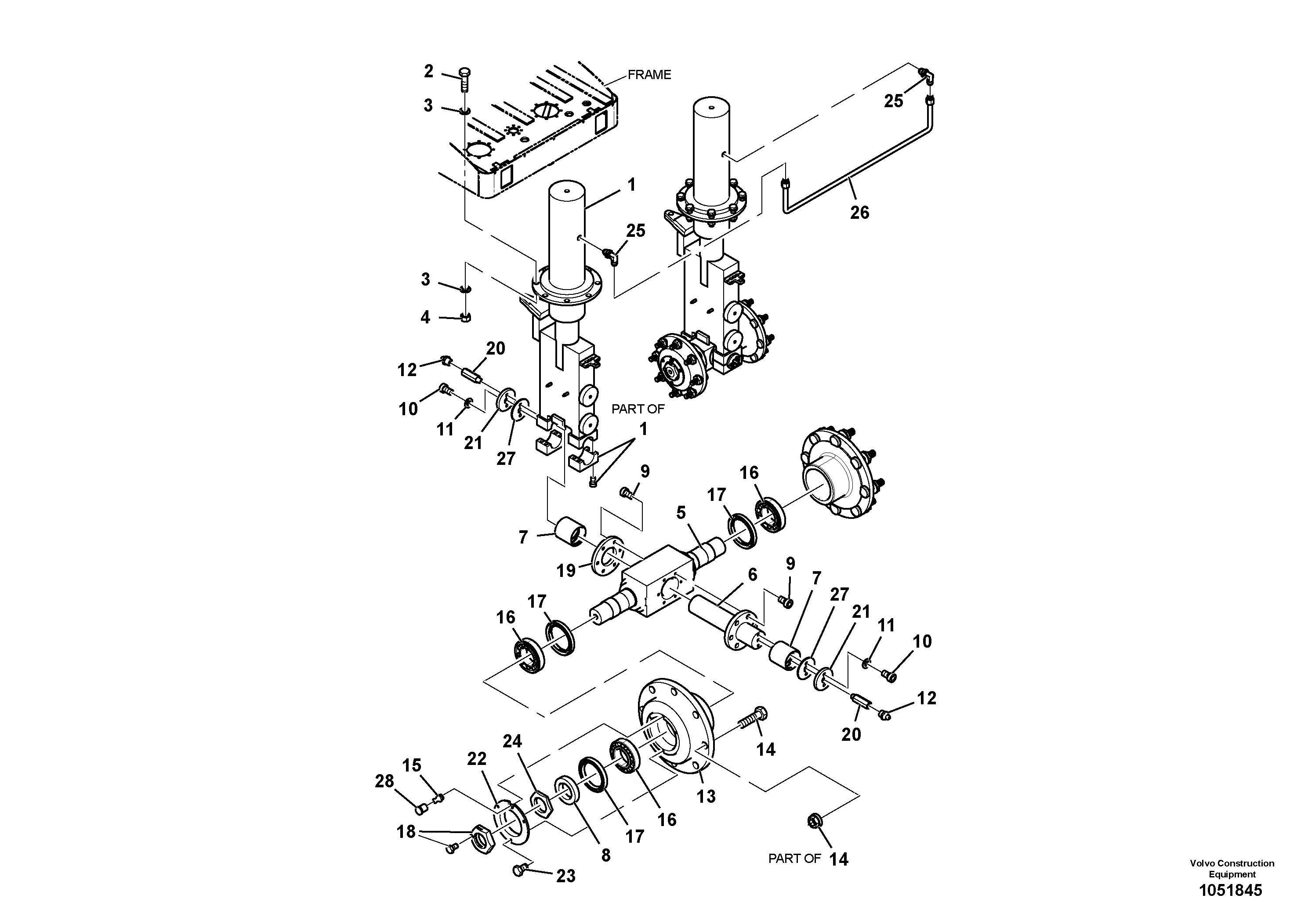 Схема запчастей Volvo PT220RH/PT240RH - 102423 Front Drive Installation 