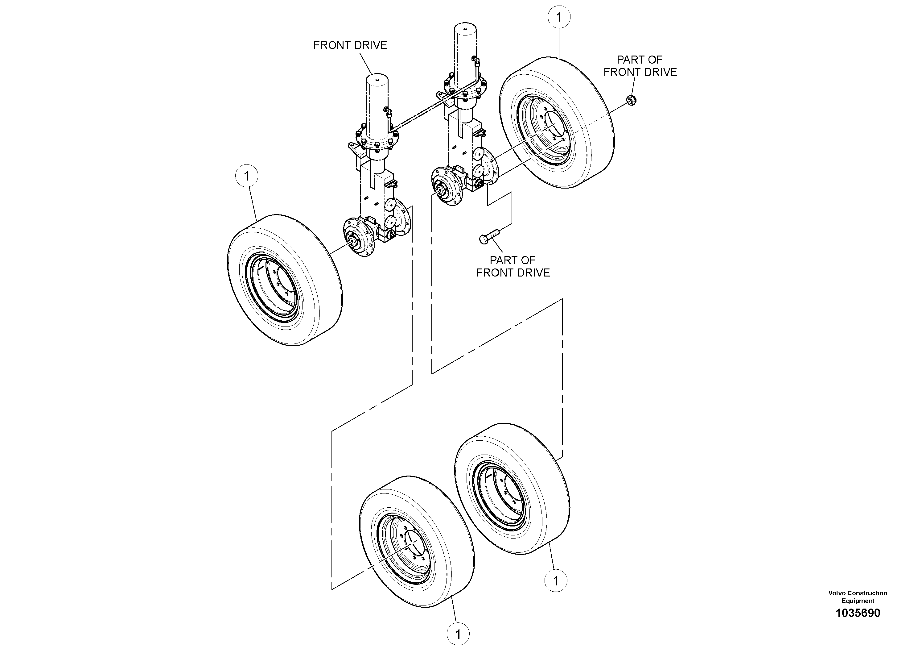 Схема запчастей Volvo PT220RH/PT240RH - 59169 Front Tire Installation 