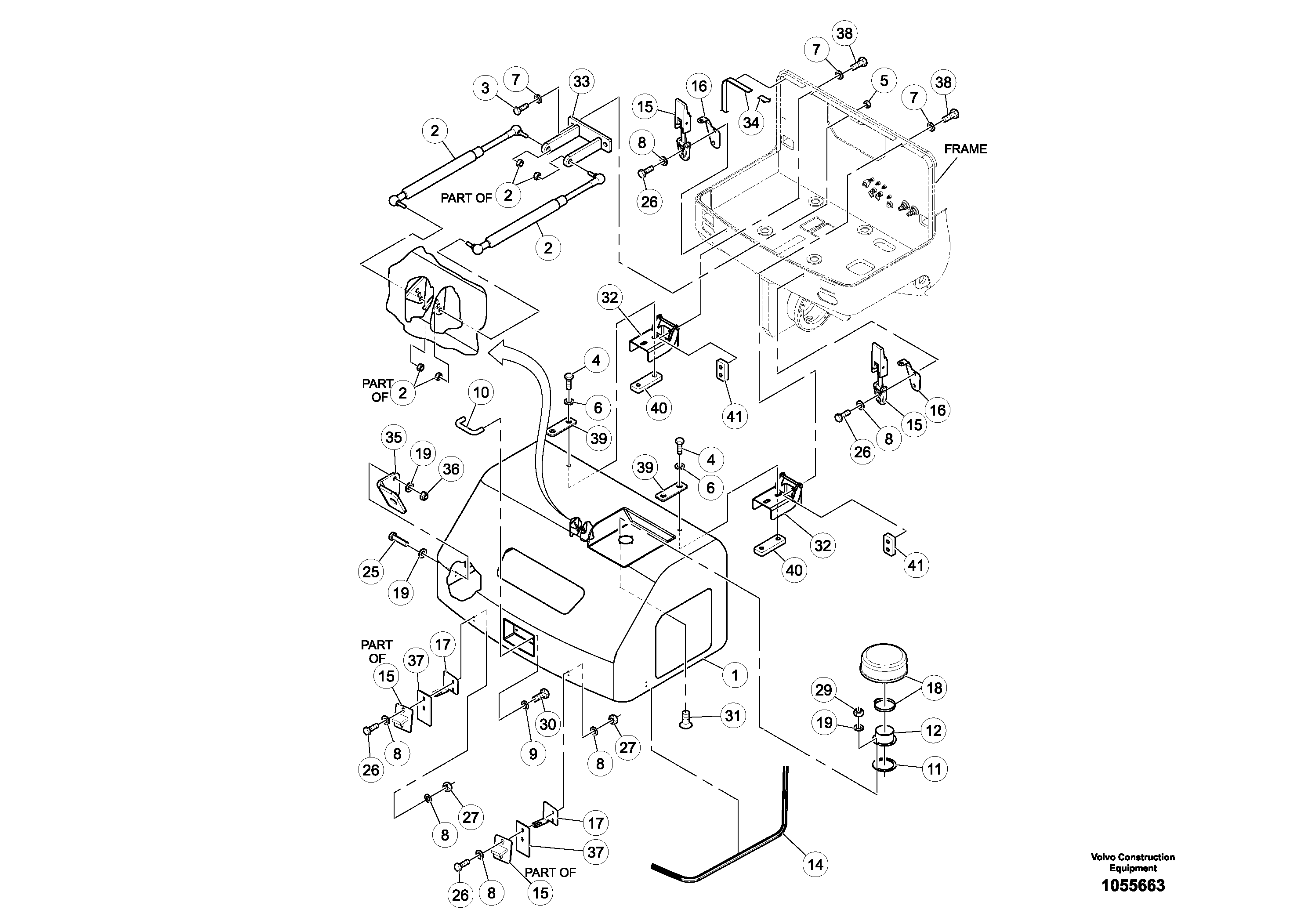 Схема запчастей Volvo PT220RH/PT240RH - 102625 Engine Hood Installation 