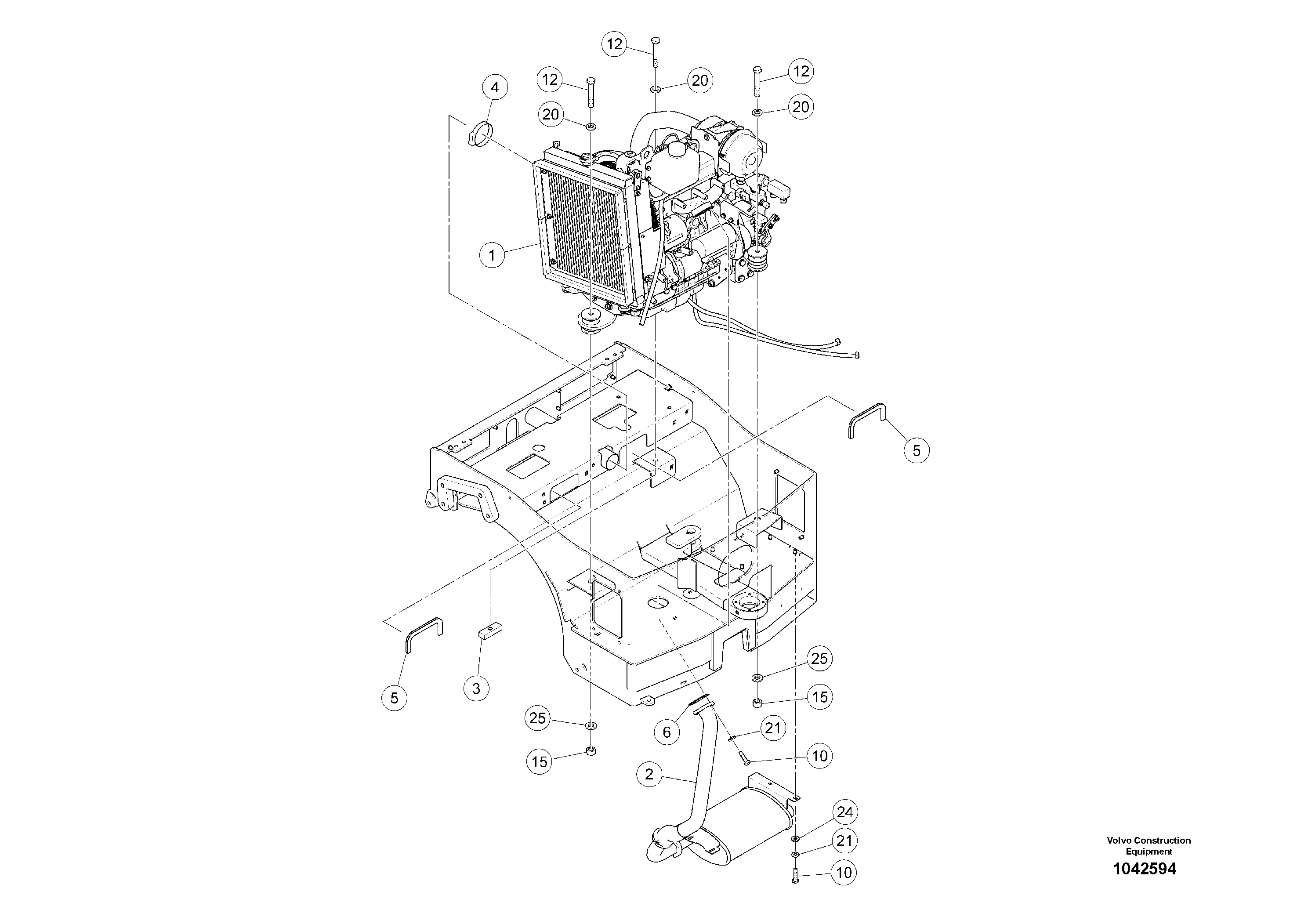 Схема запчастей Volvo DD22 S/N 20784 - - 74565 Engine Installation 