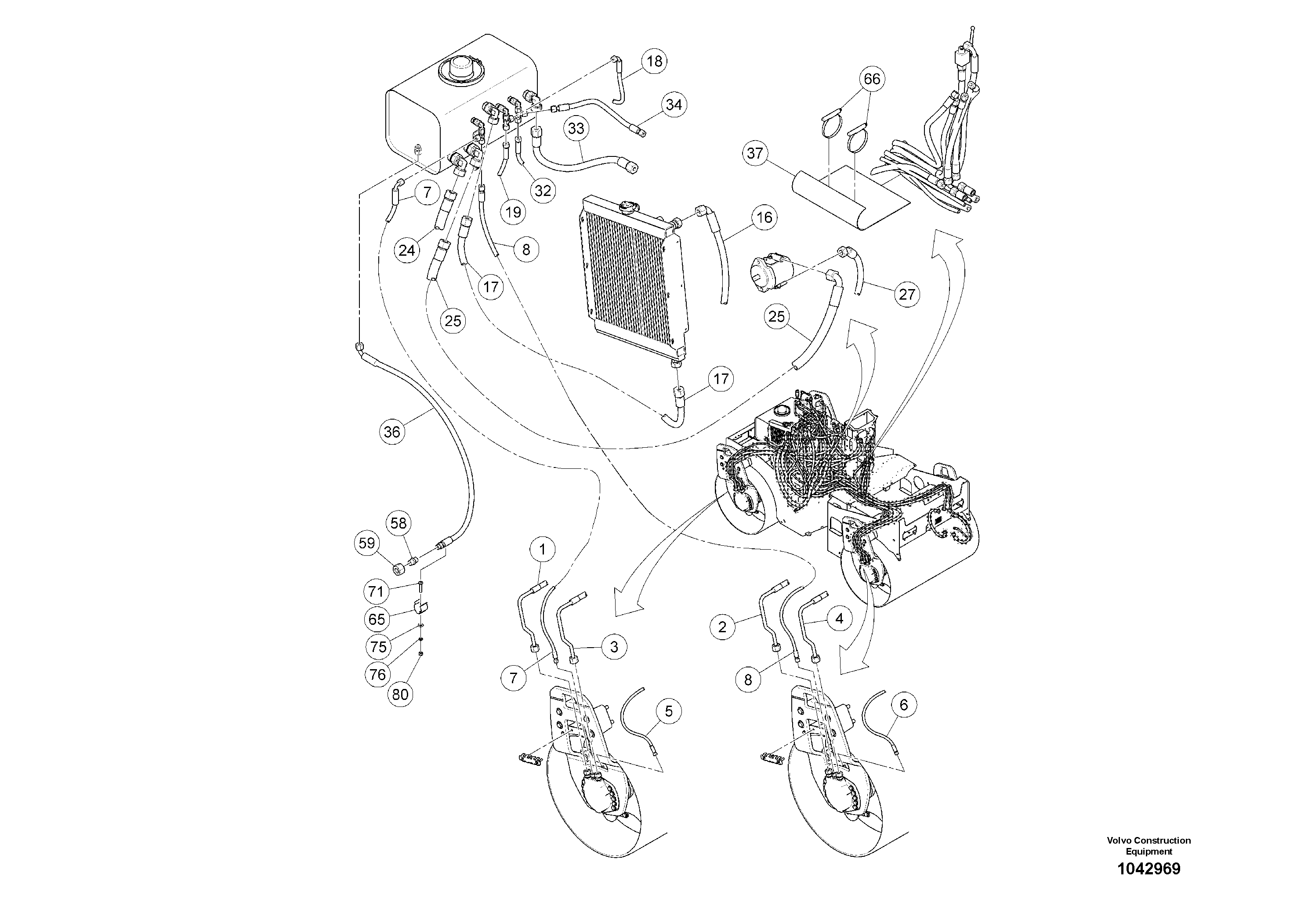 Схема запчастей Volvo DD24 S/N 20661 - - 24023 Hydraulic lines 