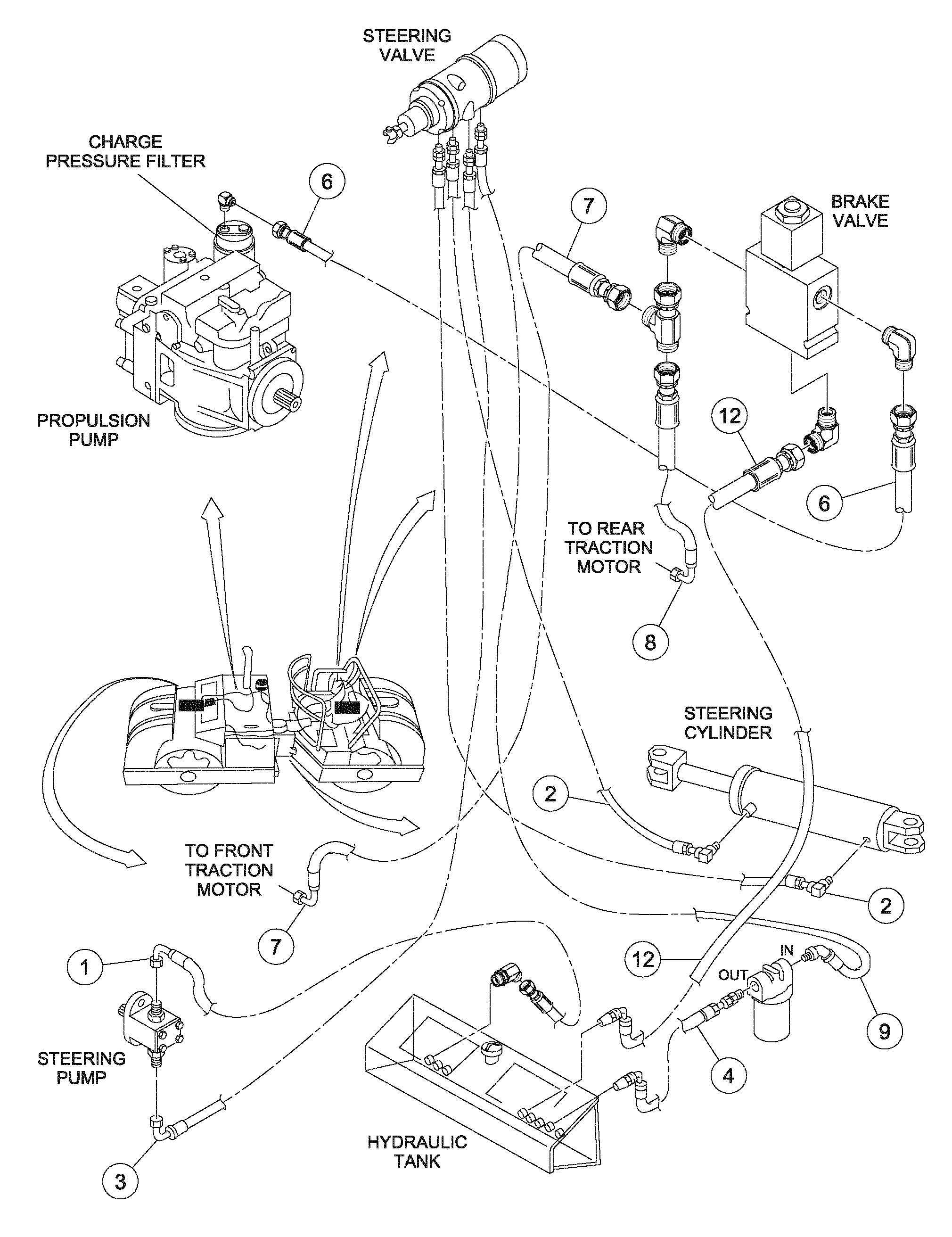 Схема запчастей Volvo DD126HF S/N 53537 - - 86316 Steering Hoses Installation 