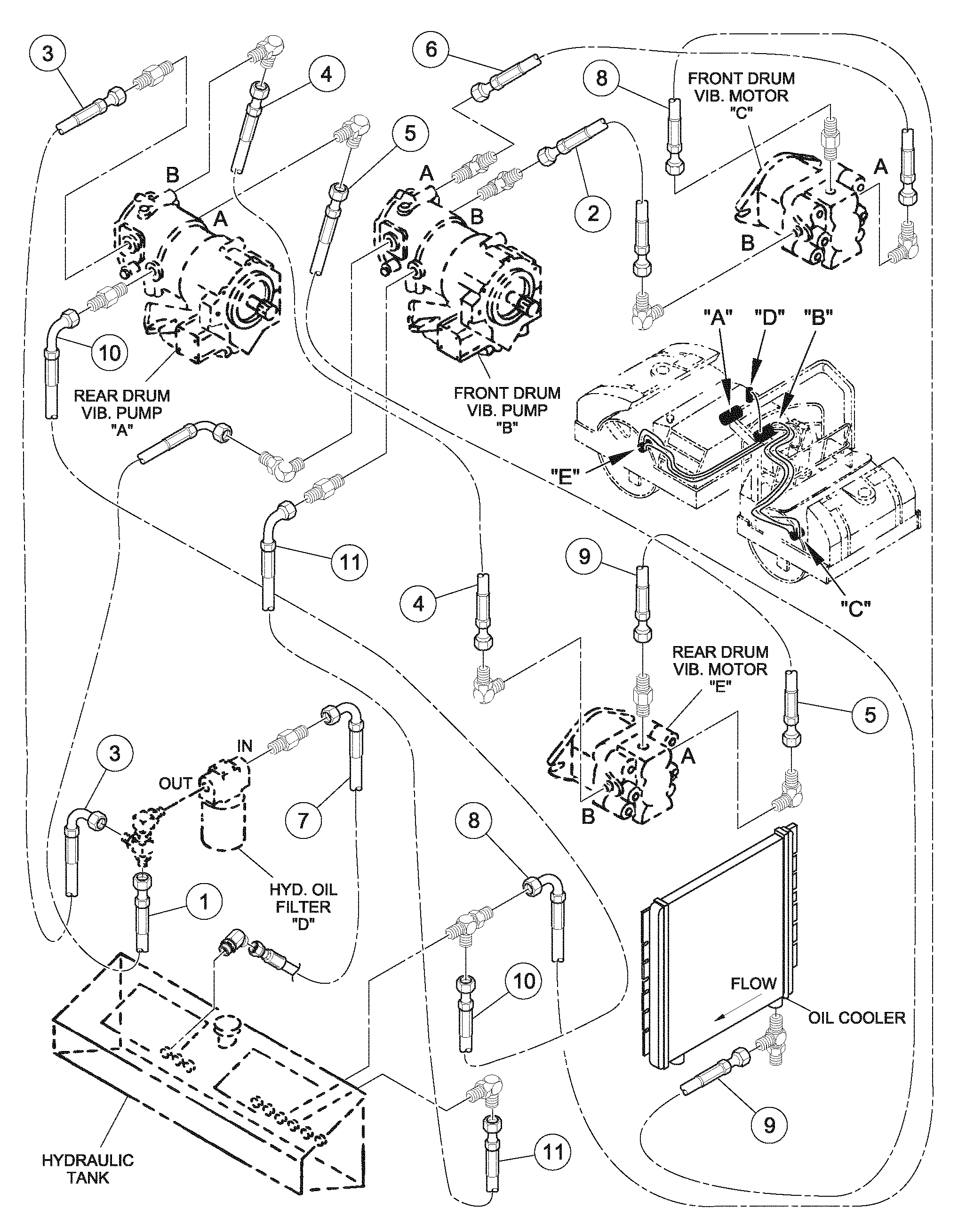 Схема запчастей Volvo DD126HF S/N 53537 - - 90727 Vibration Hoses Installation 