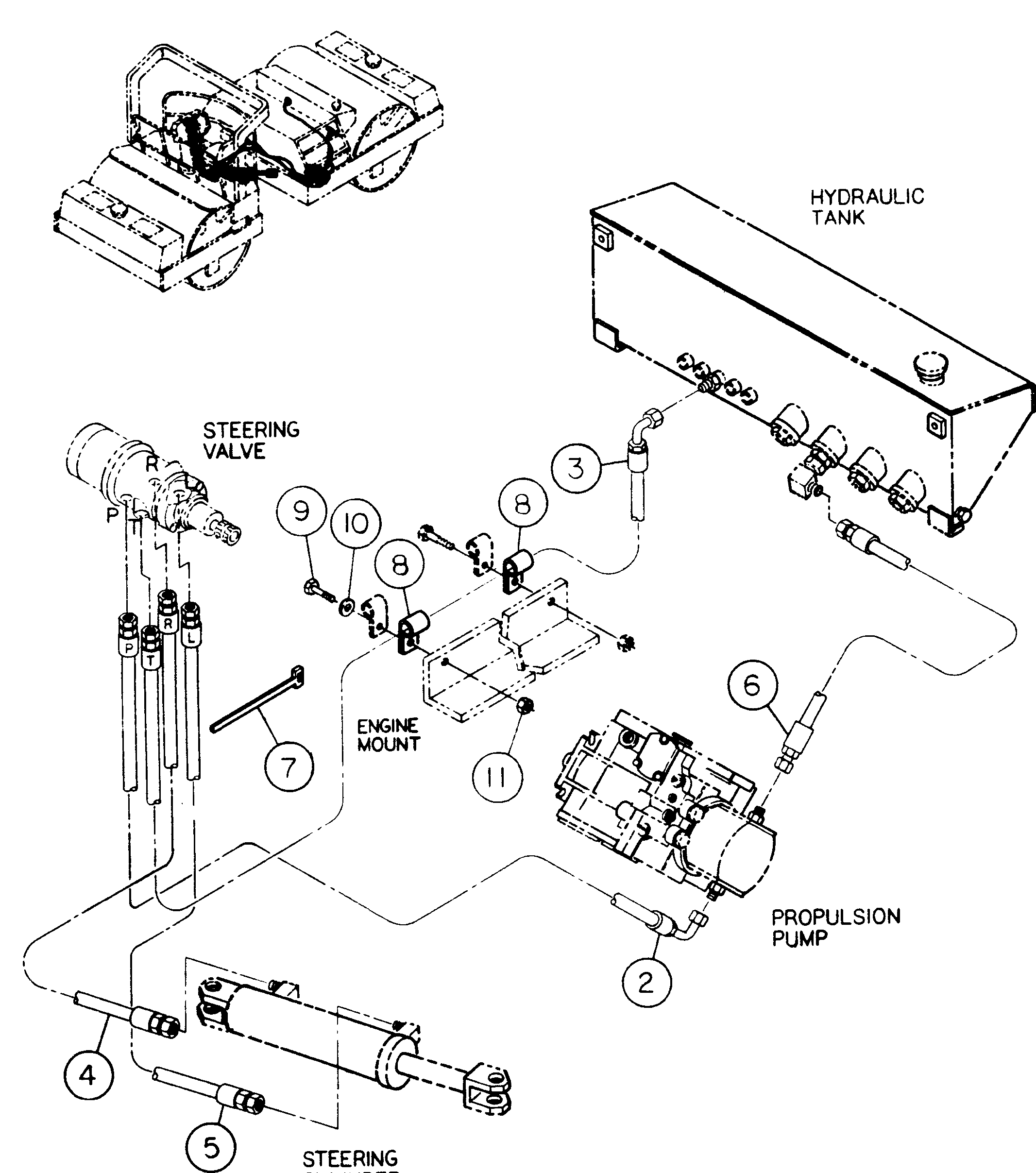 Схема запчастей Volvo DD146HF S/N 53539 - - 85351 Steering Hoses Installation 