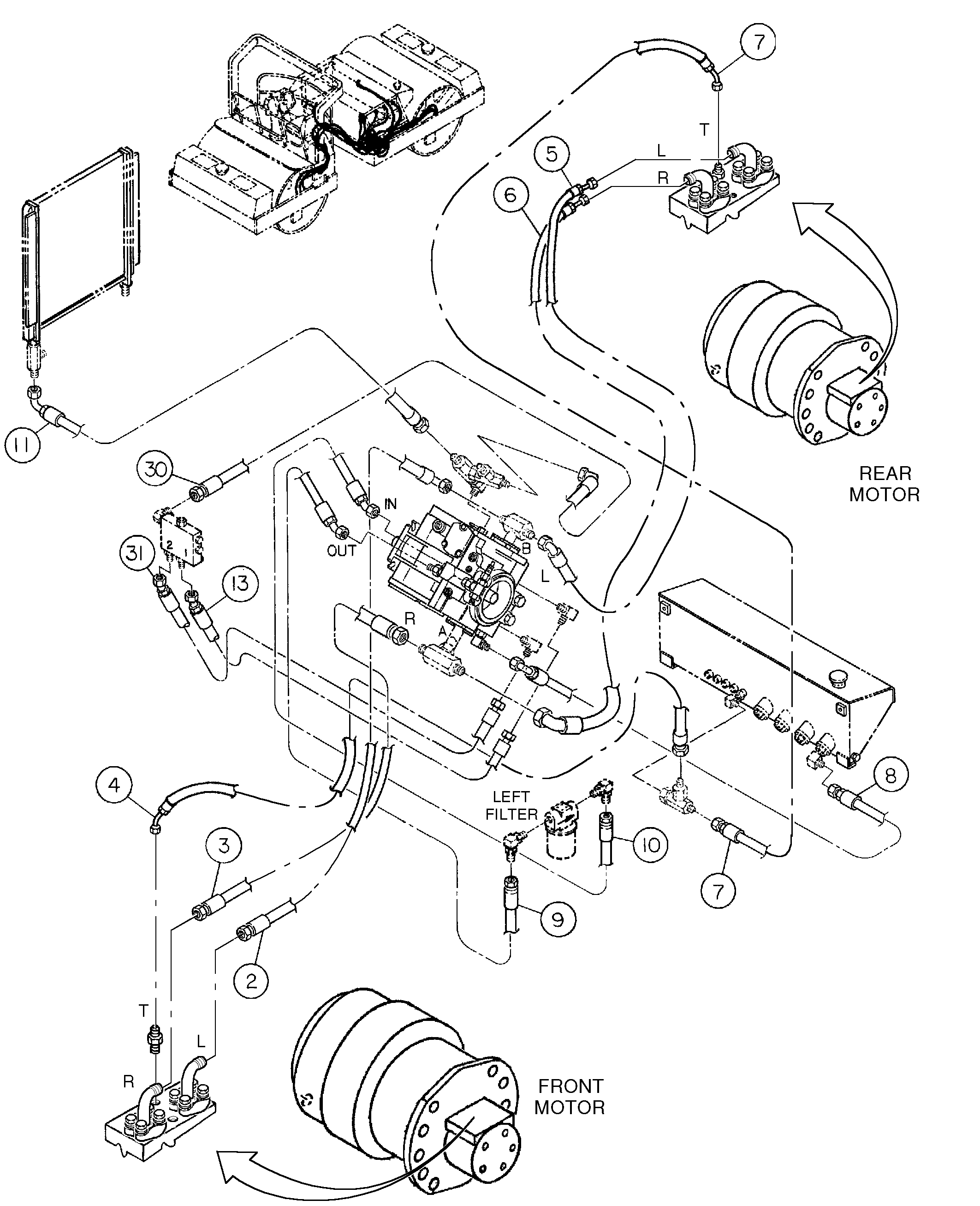 Схема запчастей Volvo DD146HF S/N 53539 - - 87064 Propulsion Hose Installation 