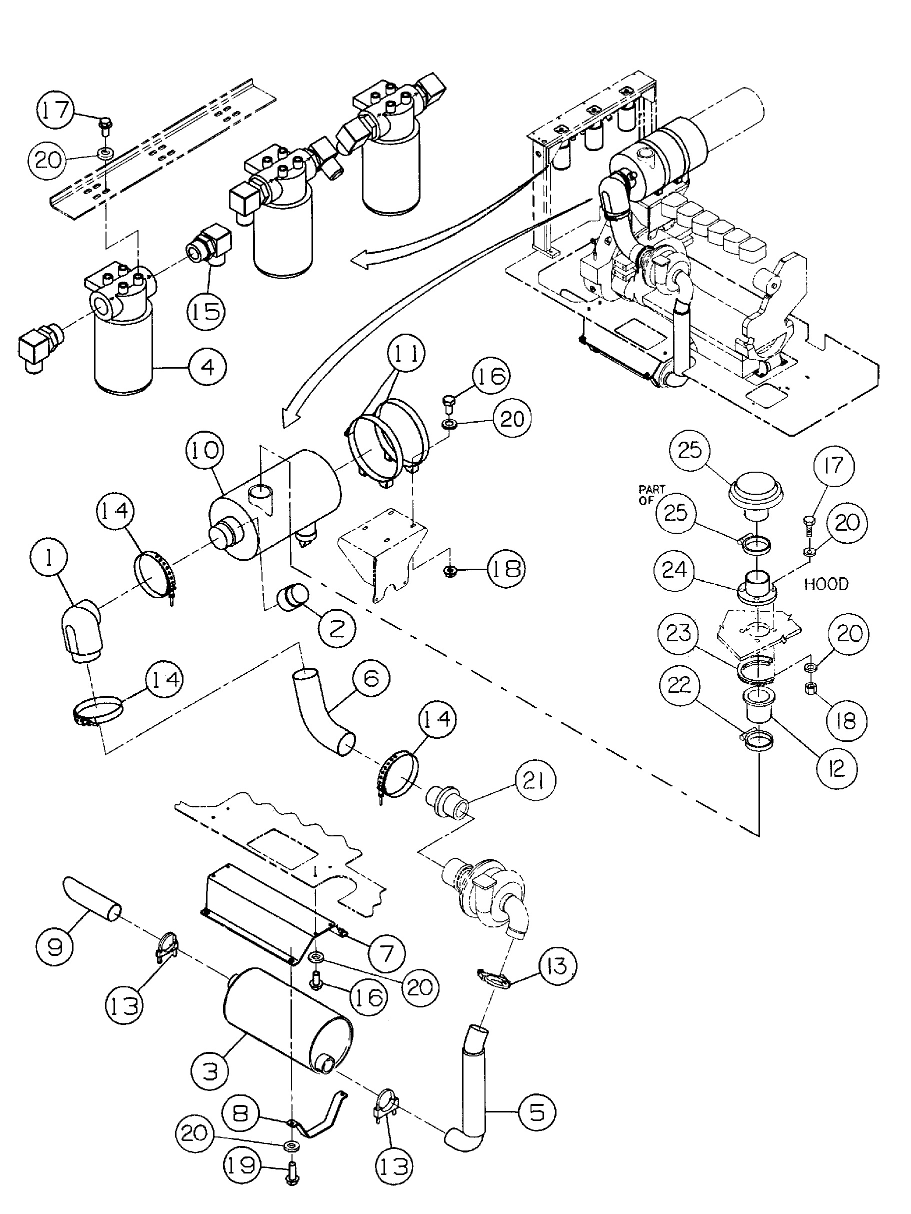 Схема запчастей Volvo DD146HF S/N 53539 - - 86435 Air Cleaner / Exhaust Assembly 