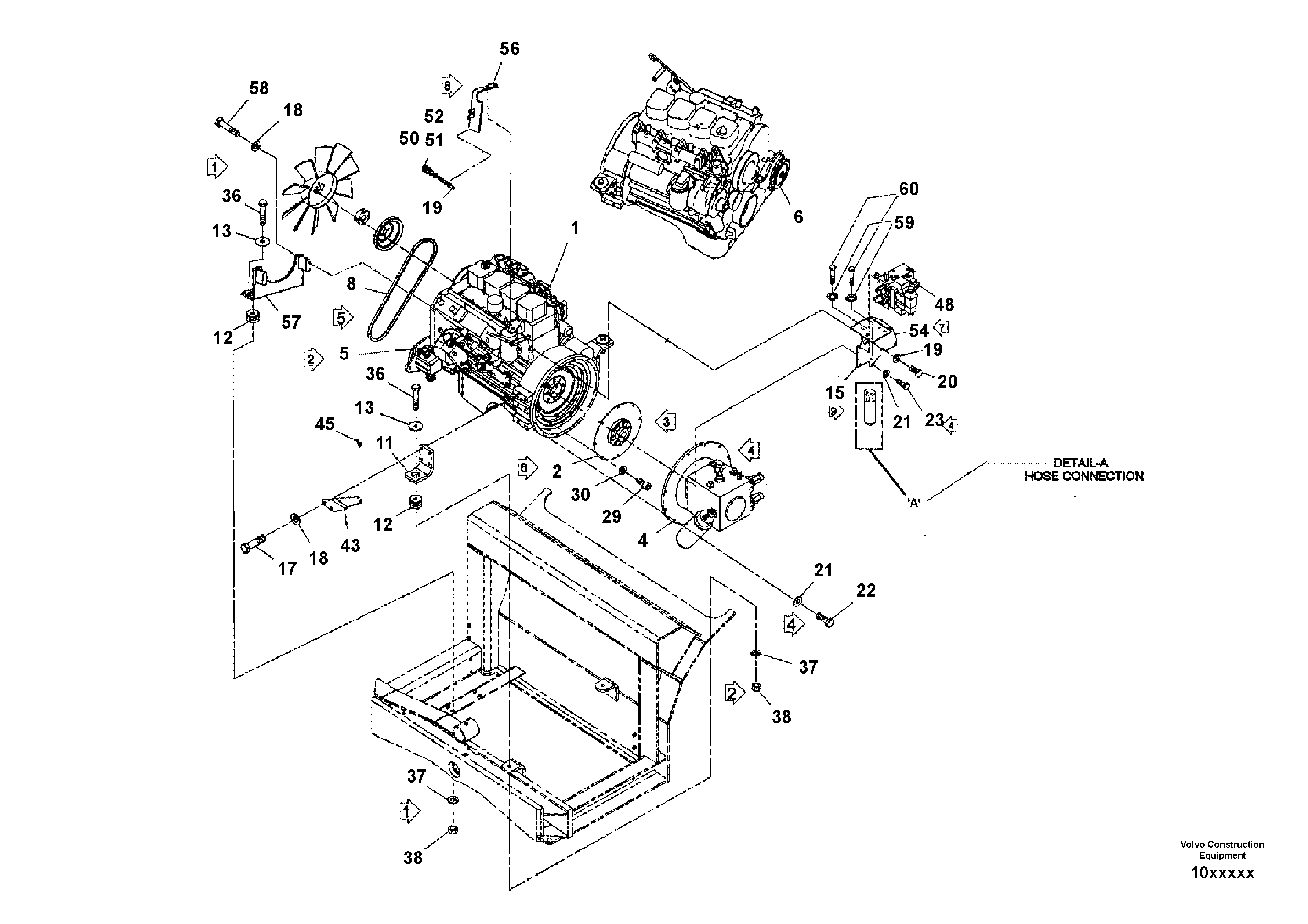 Схема запчастей Volvo DD80 - 100928 Engine Installation DD80 S/N 0720110086-