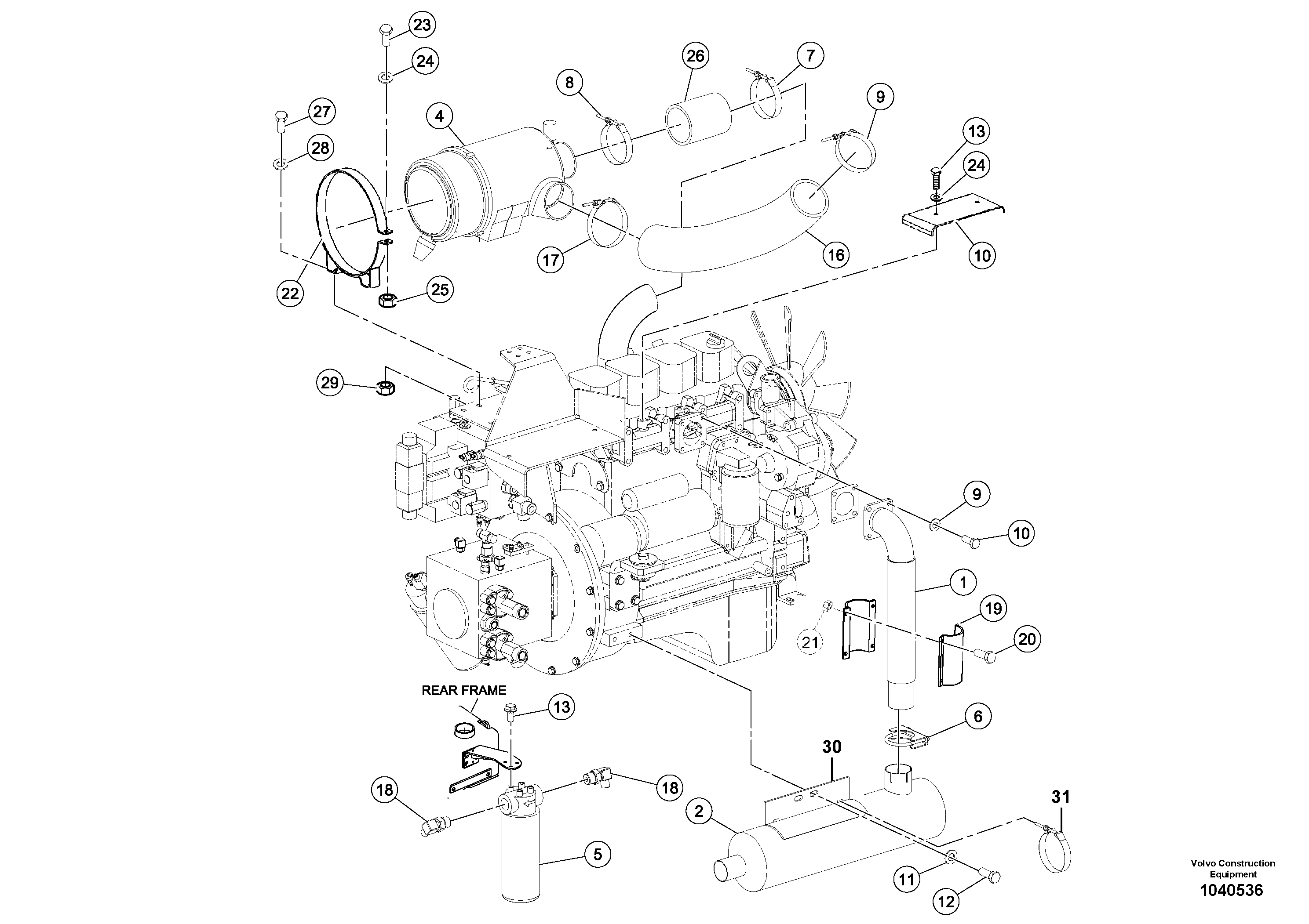 Схема запчастей Volvo DD80 - 106651 Filters And Exhaust Installation DD80 S/N 0720110086-