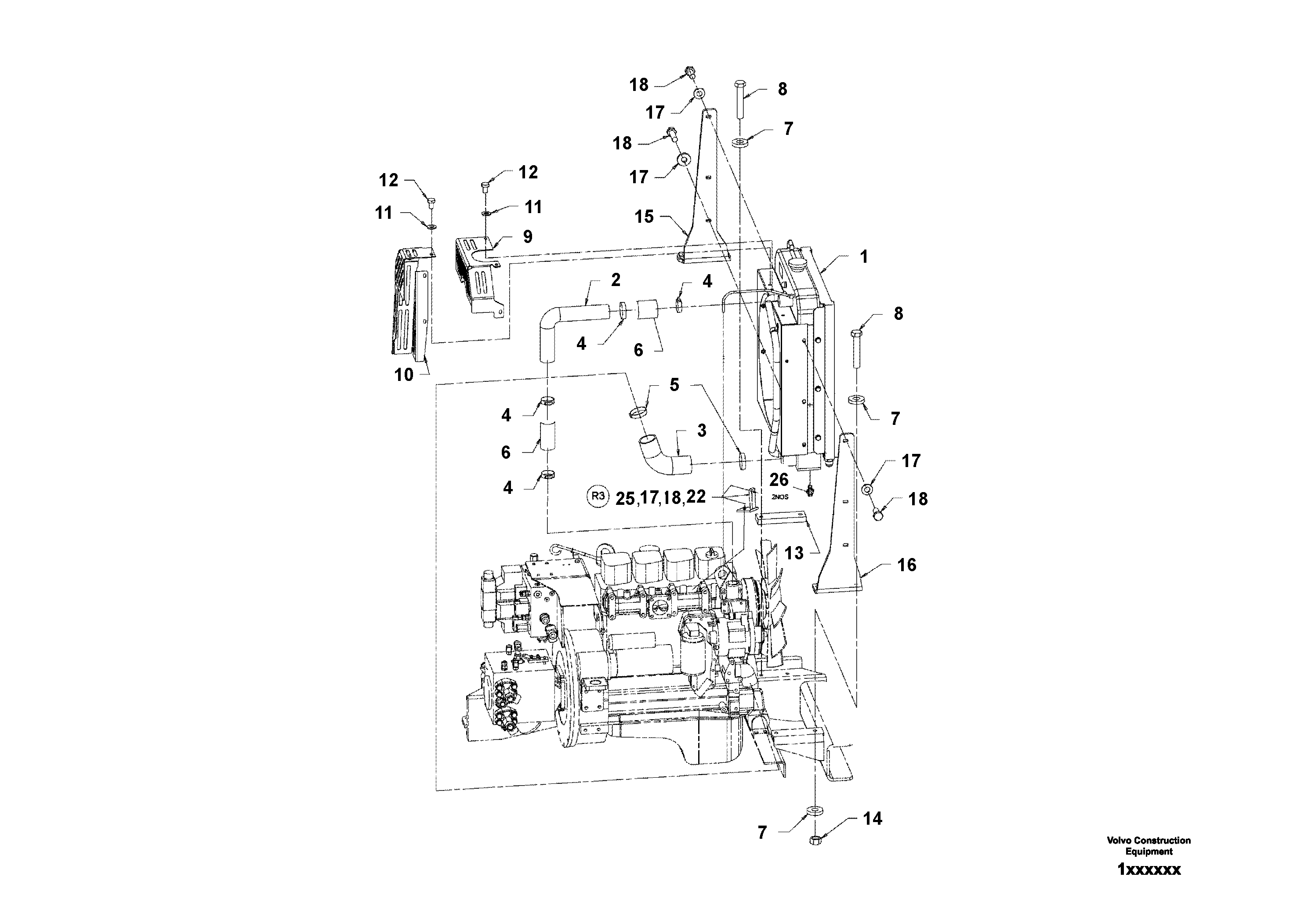 Схема запчастей Volvo DD80 - 58448 Radiator/Oil Cooler Assembly DD80 S/N 0720110086-
