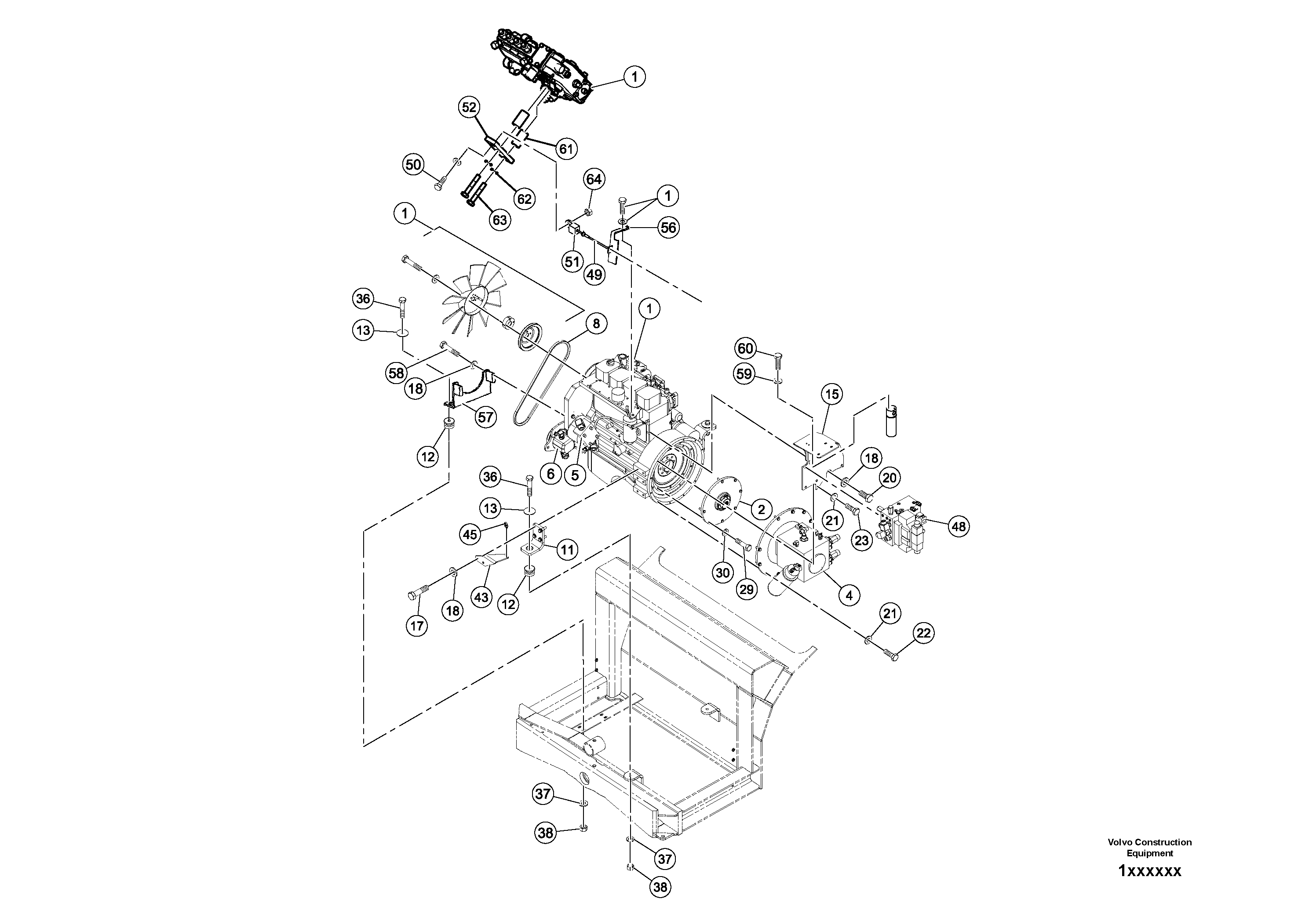 Схема запчастей Volvo DD80 - 105354 Engine Installation DD80 S/N 0820107116 -