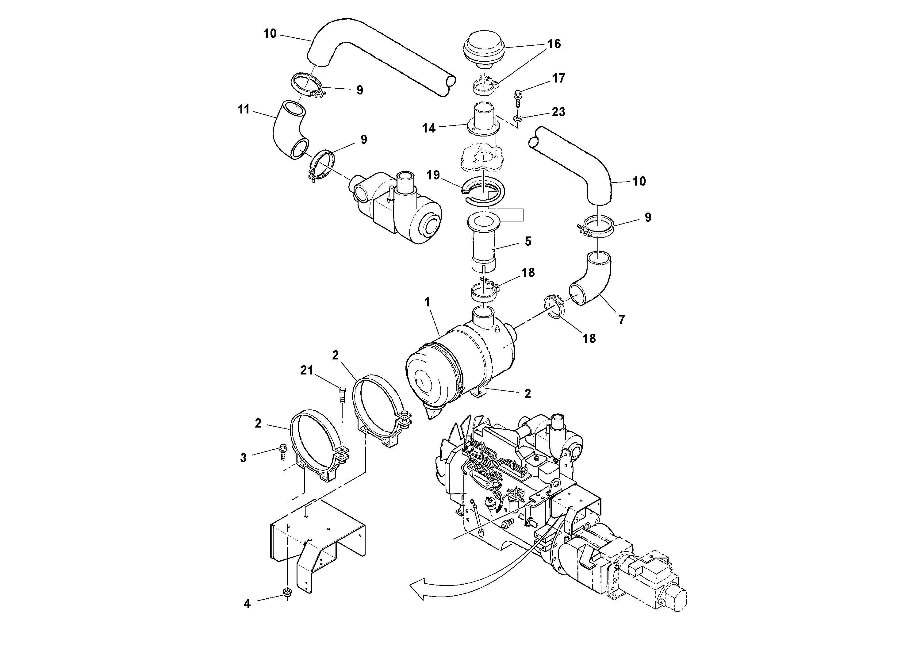 Схема запчастей Volvo DD90 - 97194 Air cleaner installation DD90/DD90HF S/N 197375 -
