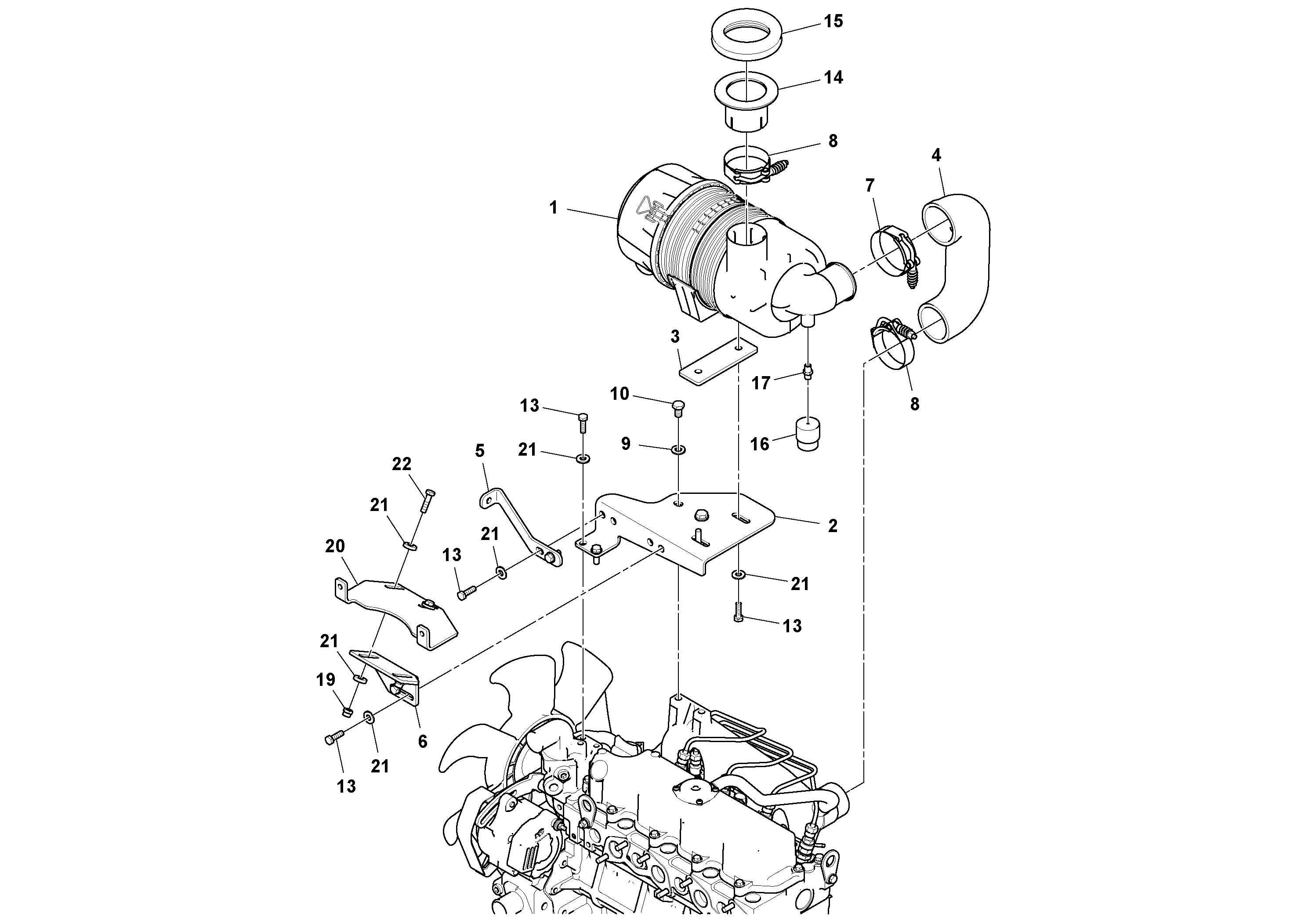Схема запчастей Volvo SD25D/SD25F S/N 197379 - - 73441 Air cleaner installation 