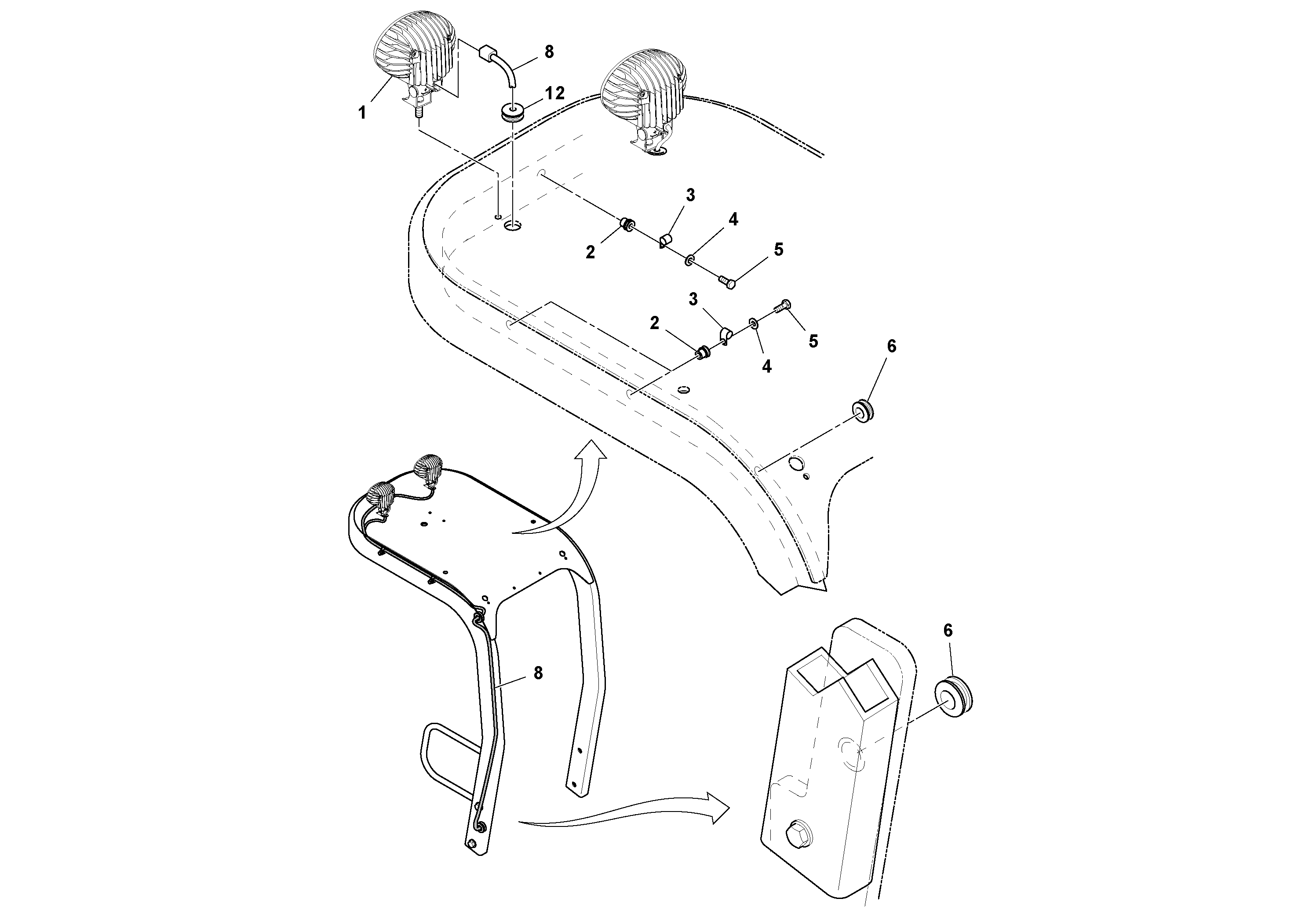 Схема запчастей Volvo SD25D/SD25F S/N 197379 - - 72680 Work lights Installation 