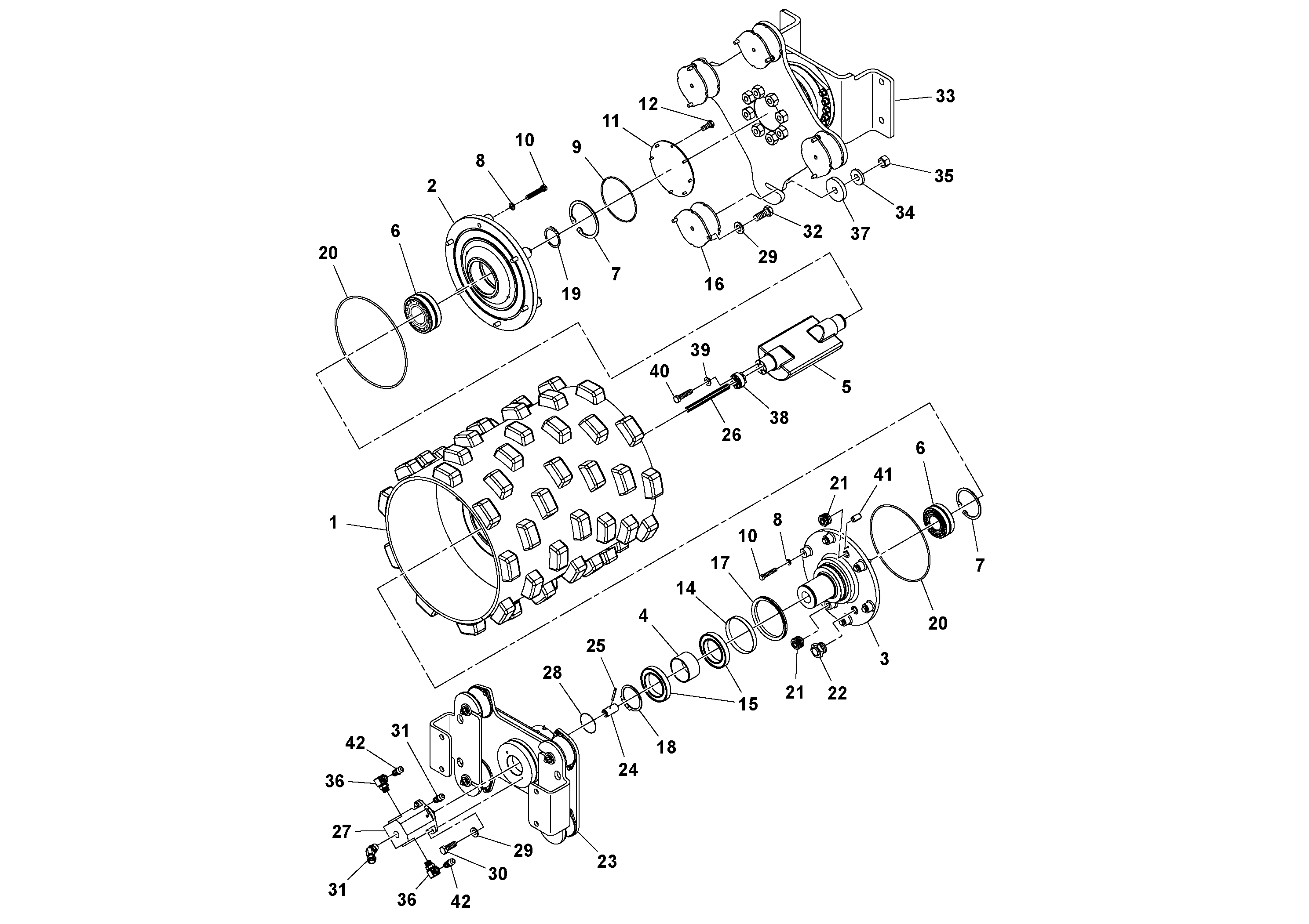 Схема запчастей Volvo SD45D/SD45F S/N 197409 - - 24484 Drum Assembly 