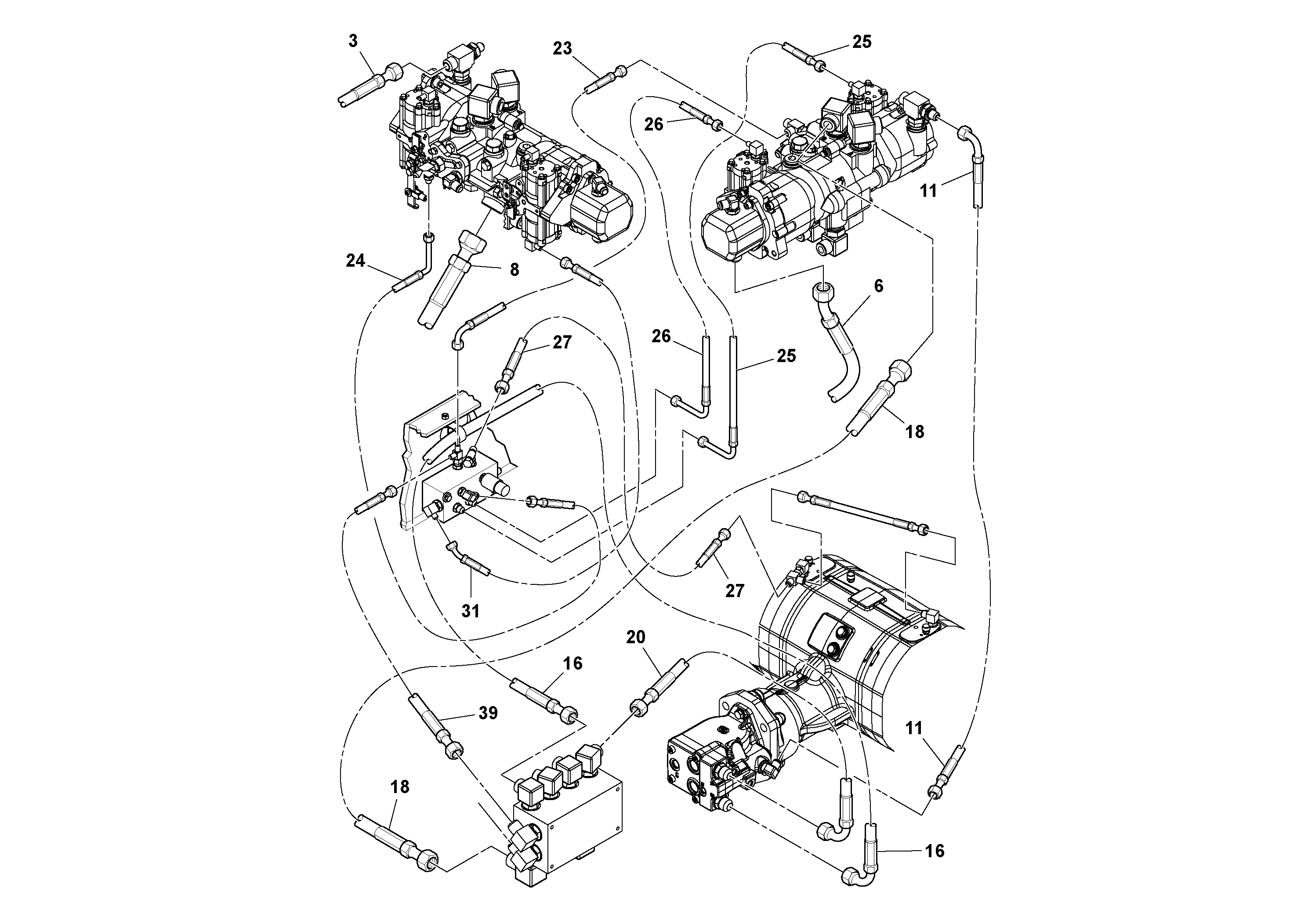 Схема запчастей Volvo SD45D/SD45F S/N 197409 - - 39947 Hoses Installation 