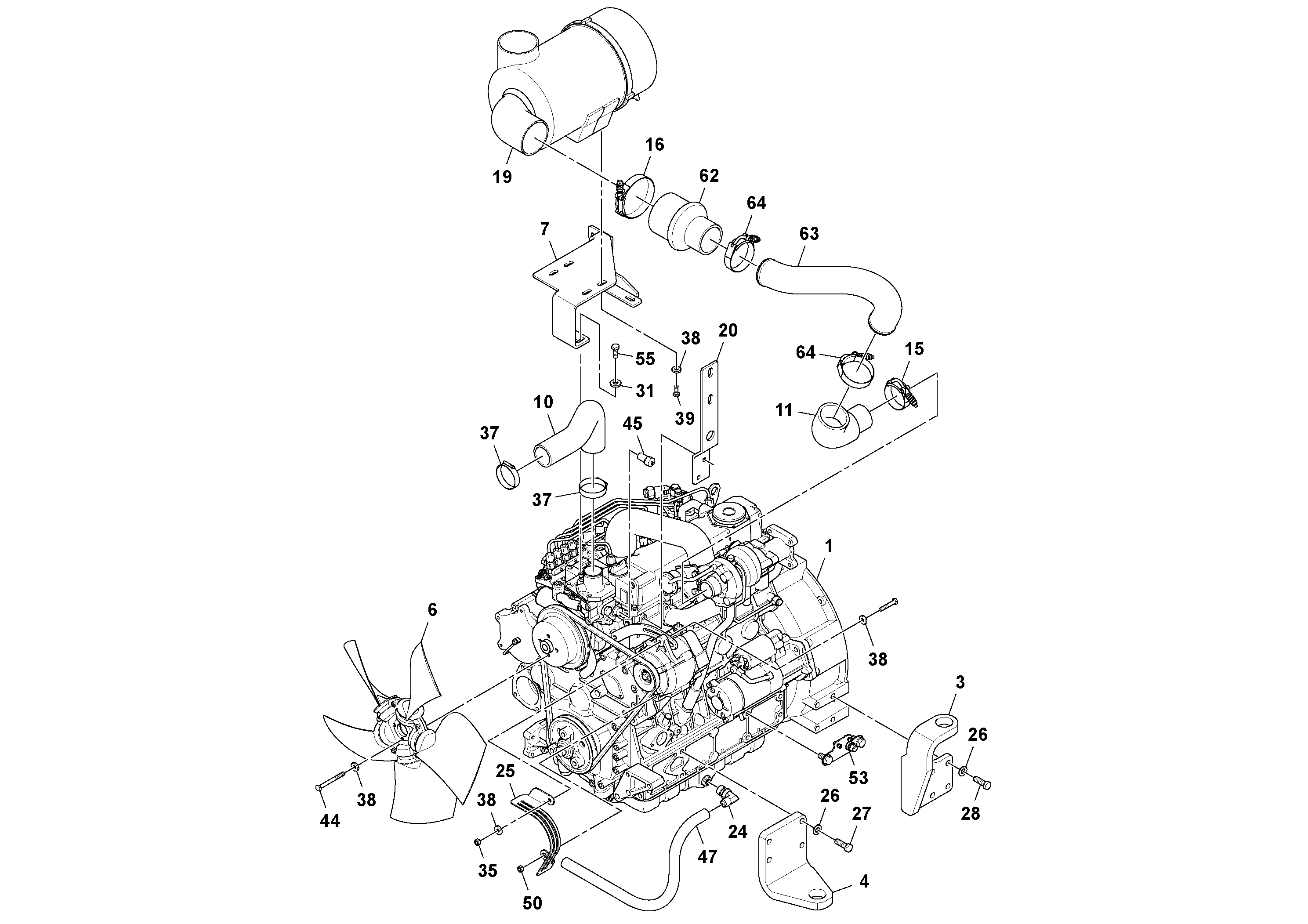 Схема запчастей Volvo SD45D/SD45F S/N 197409 - - 106516 Двигатель в сборе 