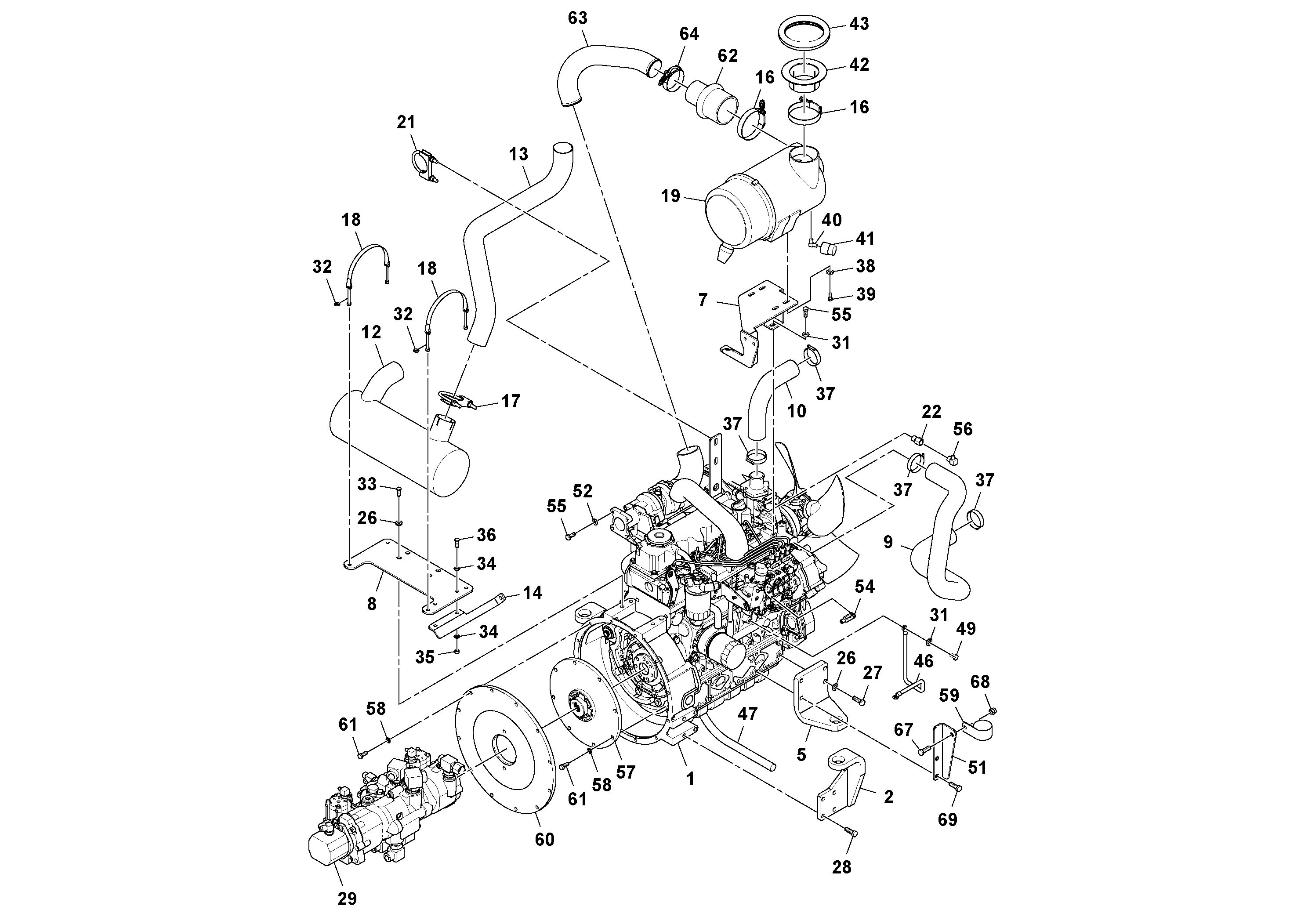 Схема запчастей Volvo SD45D/SD45F S/N 197409 - - 99165 Двигатель в сборе 