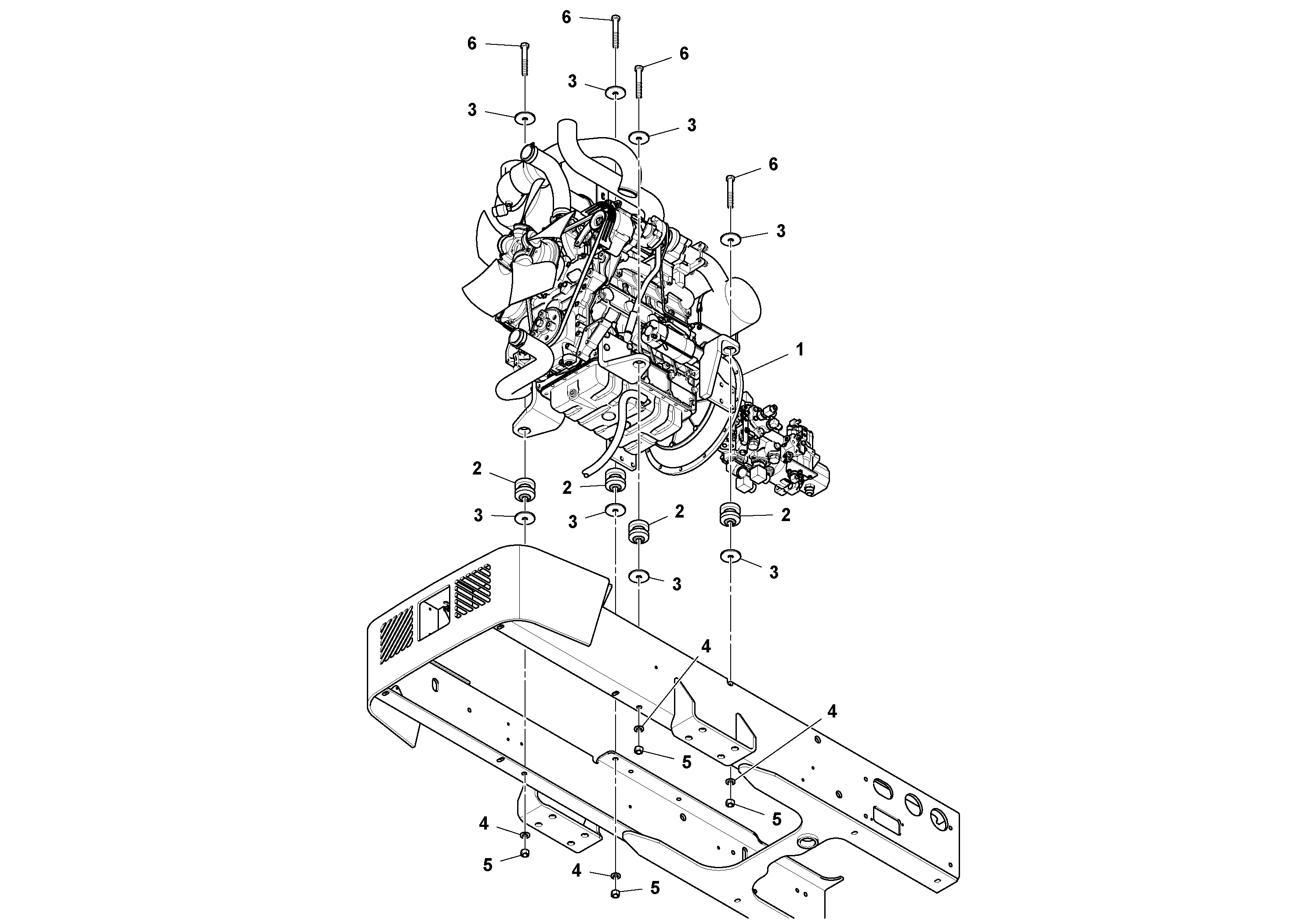 Схема запчастей Volvo SD45D/SD45F S/N 197409 - - 37726 Engine Installation 