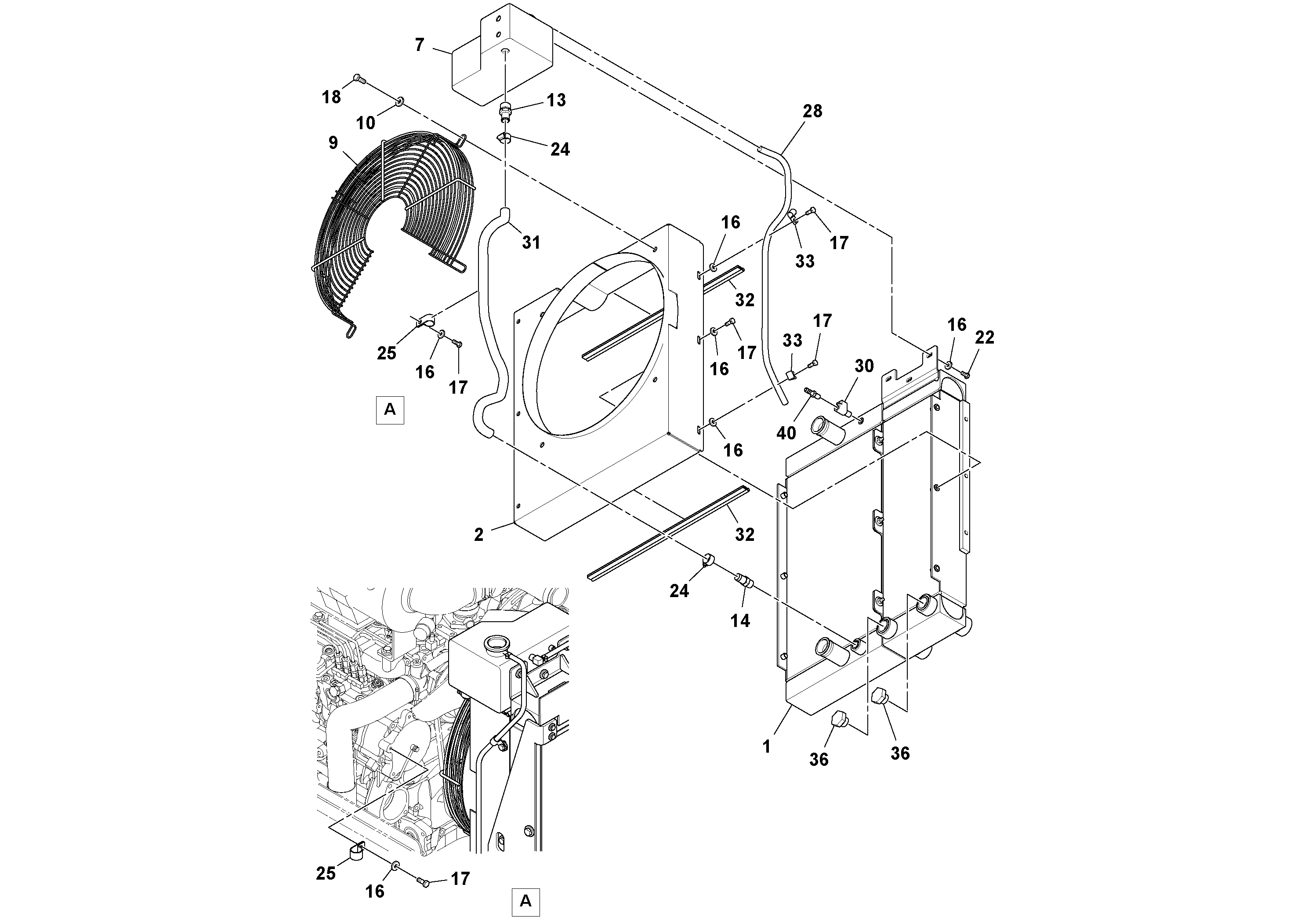 Схема запчастей Volvo SD45D/SD45F S/N 197409 - - 66961 Radiator and Oil Cooler Installation 
