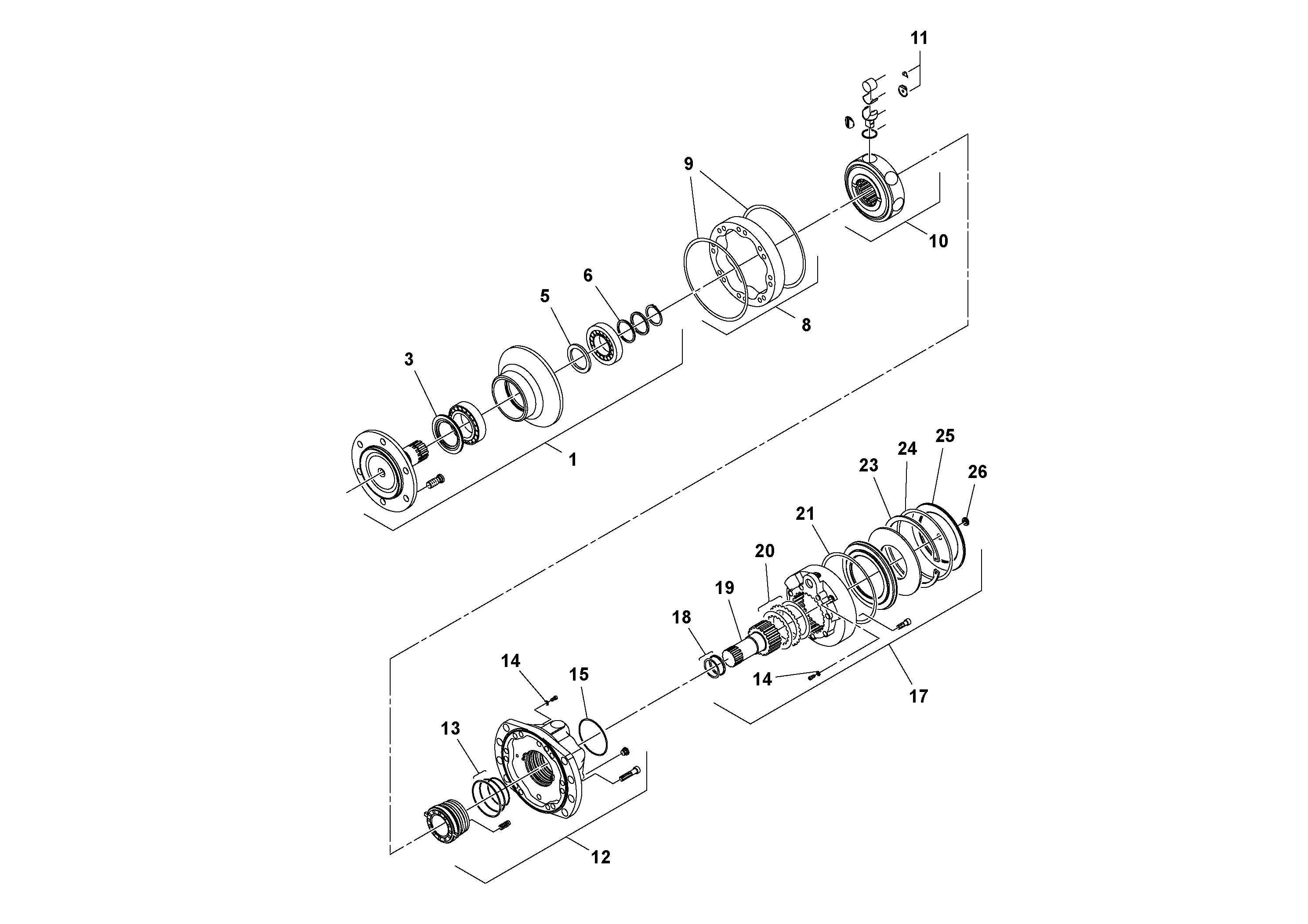 Схема запчастей Volvo SD45D/SD45F S/N 197409 - - 43566 Drum Drive Motor With Brake 